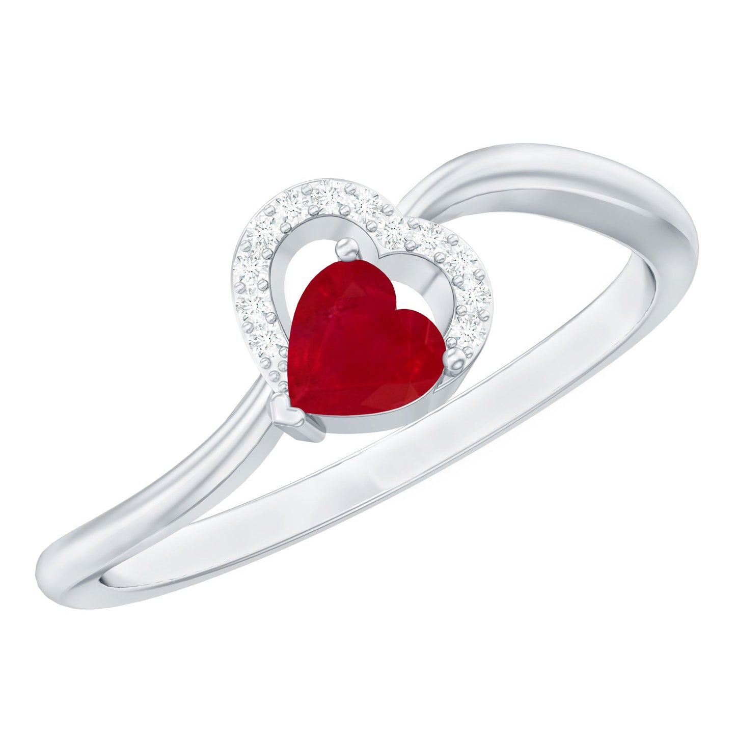 Natural Half Carat Ruby Heart Promise Ring with Diamond