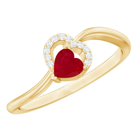 Natural Half Carat Ruby Heart Promise Ring with Diamond