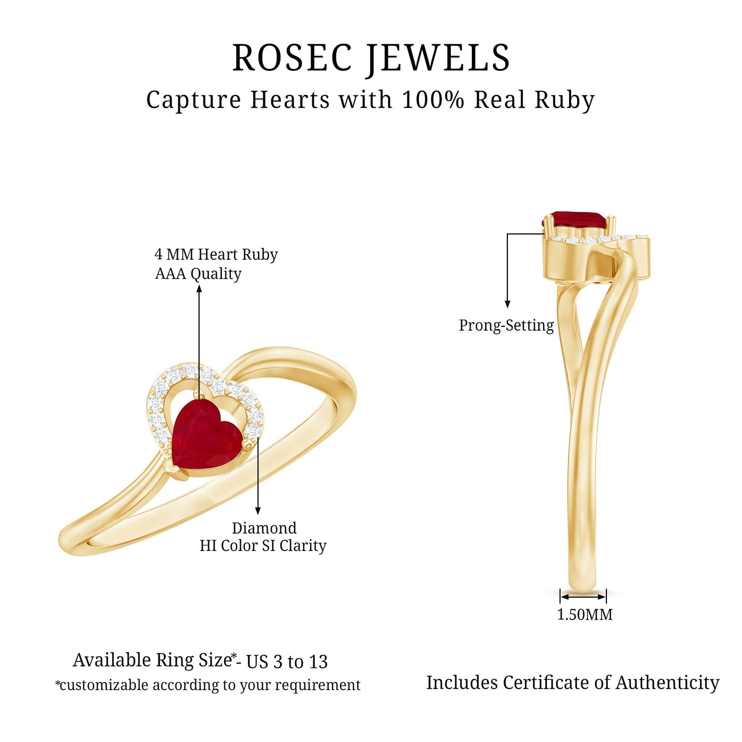 Natural Half Carat Ruby Heart Promise Ring with Diamond