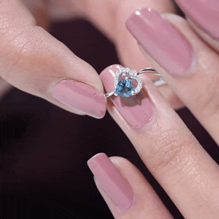 Natural London Blue Topaz Heart Promise Ring with Diamond