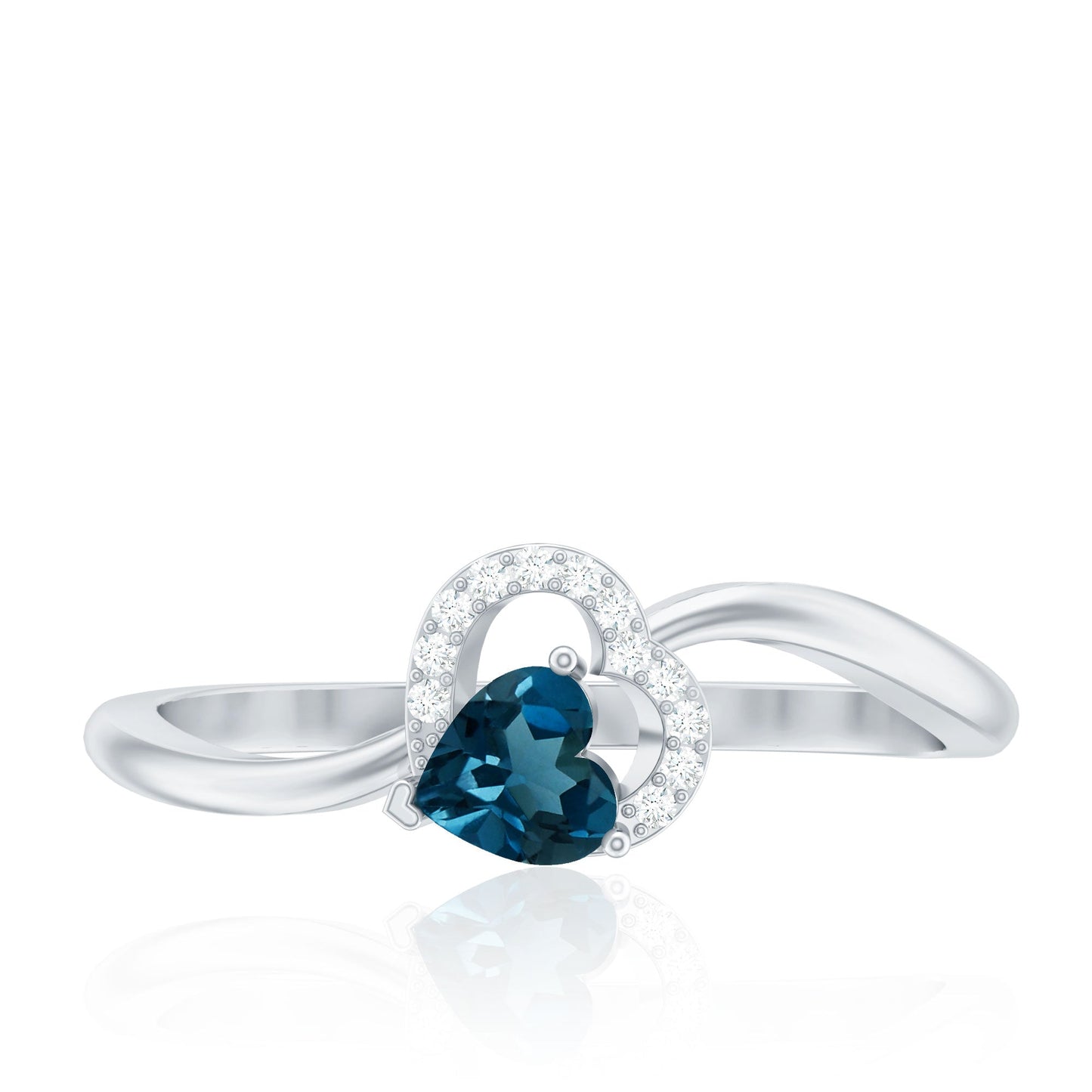 Natural London Blue Topaz Heart Promise Ring with Diamond