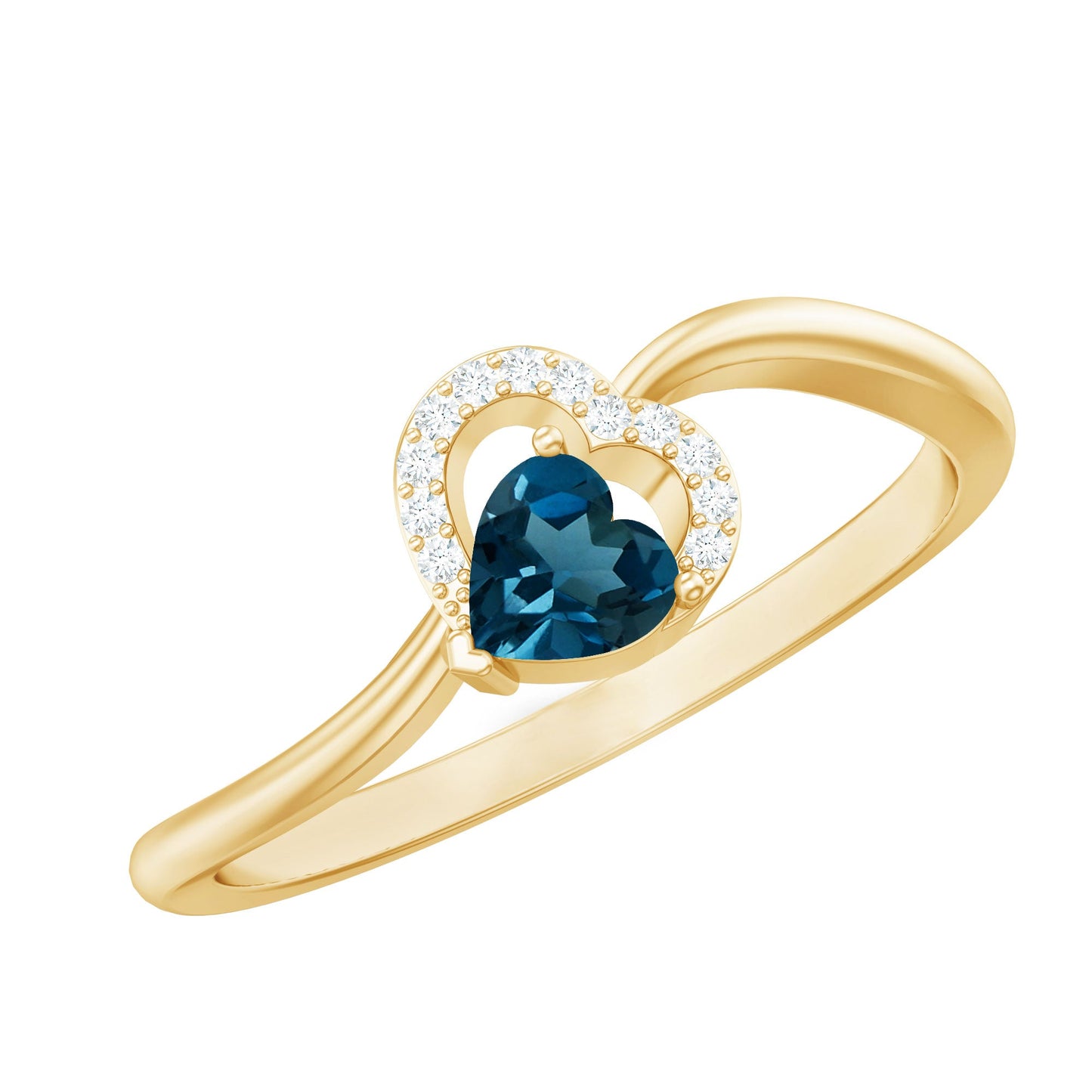 Natural London Blue Topaz Heart Promise Ring with Diamond