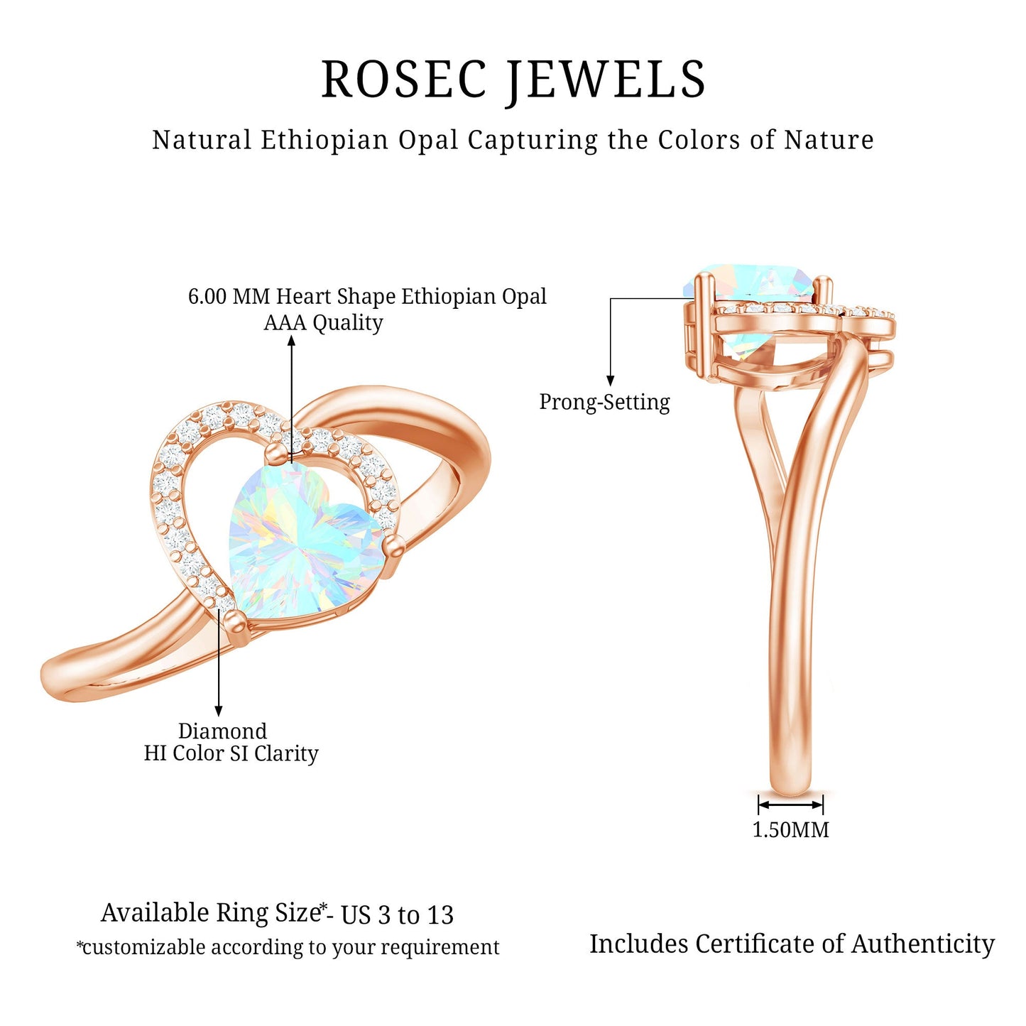 1/4 CT Ethiopian Opal Heart Promise Ring with Diamond
