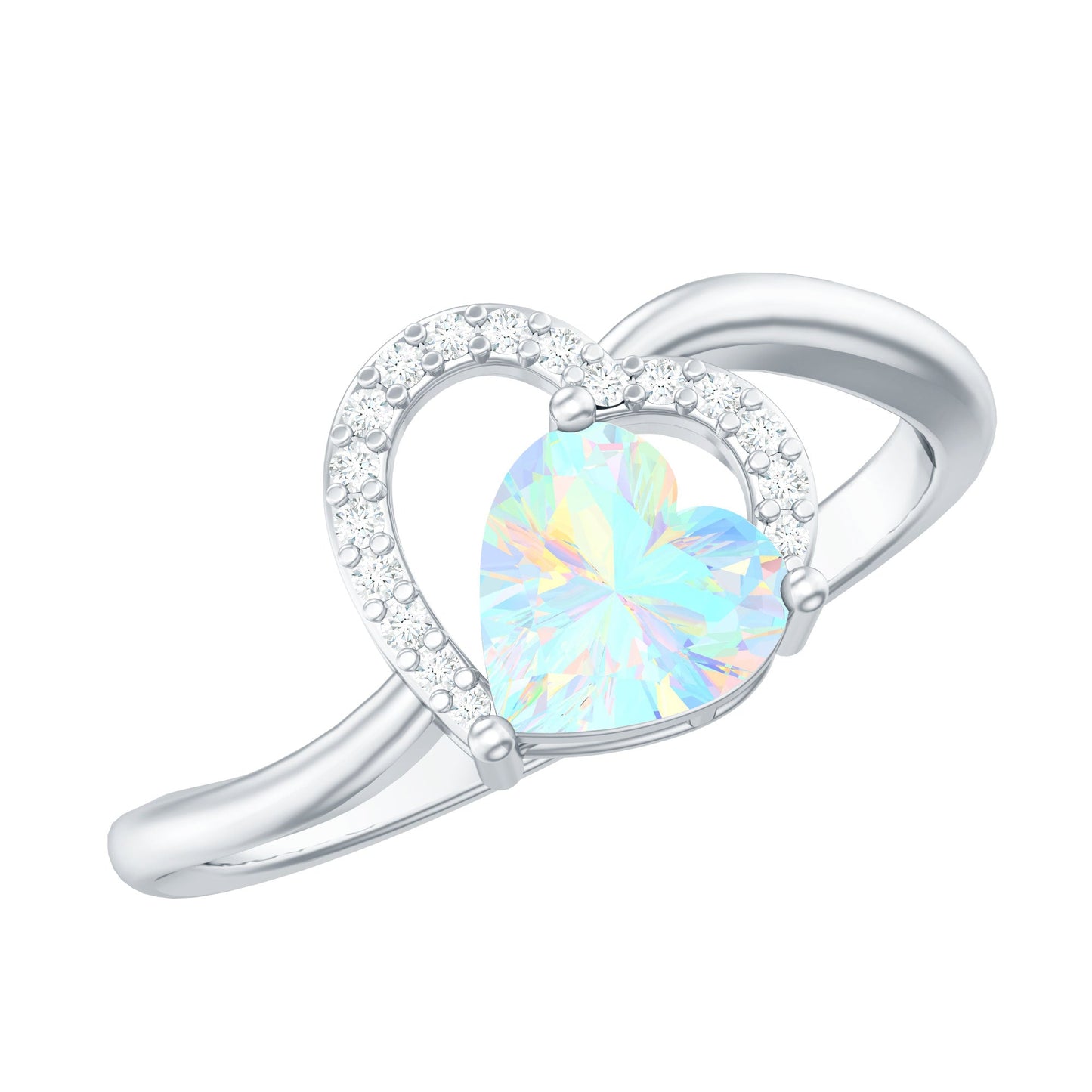 1/4 CT Ethiopian Opal Heart Promise Ring with Diamond