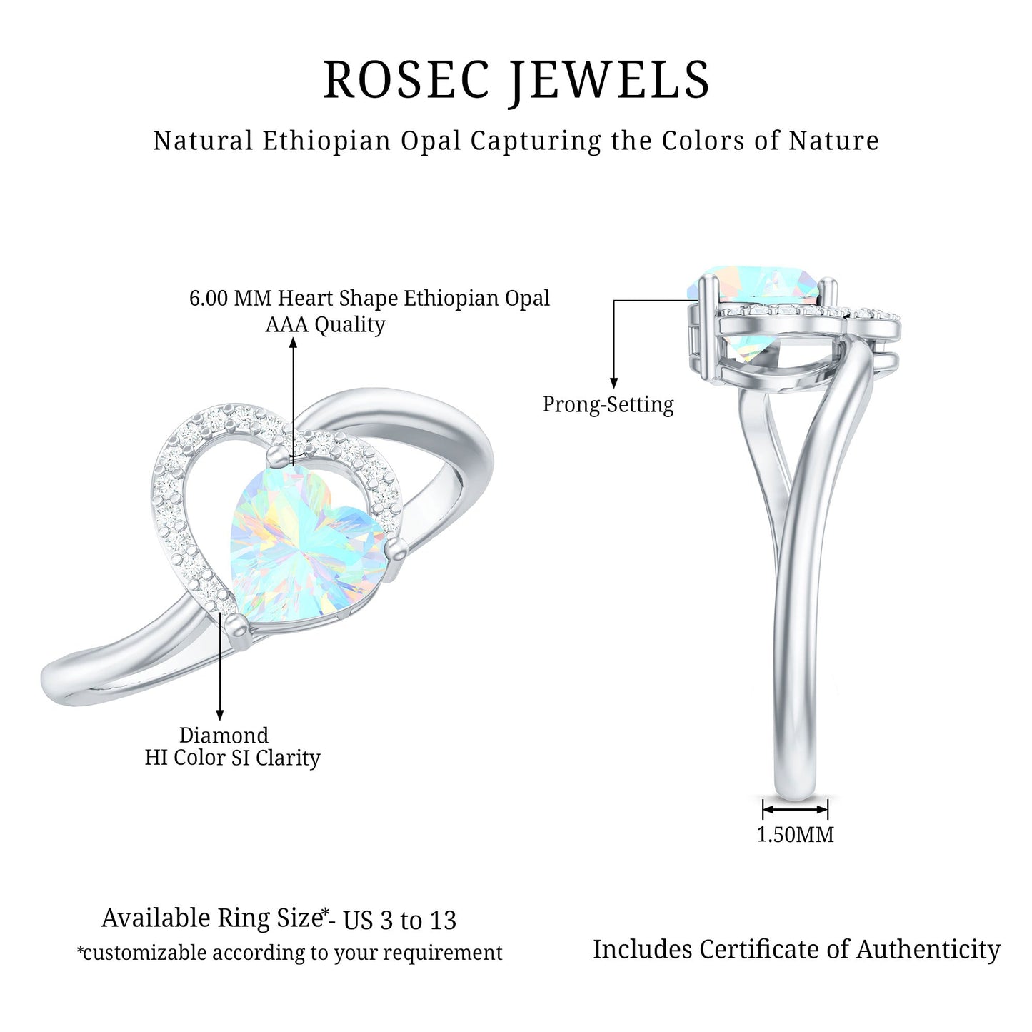 1/4 CT Ethiopian Opal Heart Promise Ring with Diamond