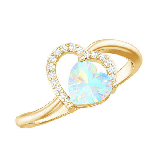 1/4 CT Ethiopian Opal Heart Promise Ring with Diamond