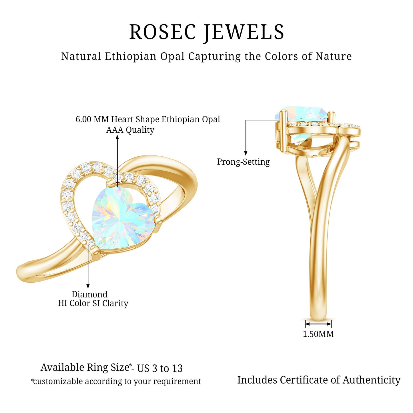 1/4 CT Ethiopian Opal Heart Promise Ring with Diamond
