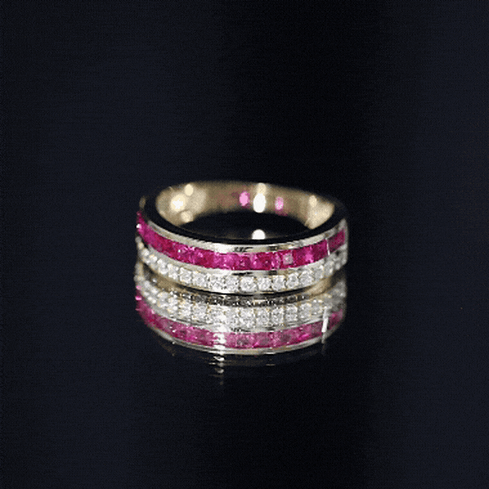 Natural 0.7 Carat Princess Cut Ruby Diamond Wedding Band Ring for Women