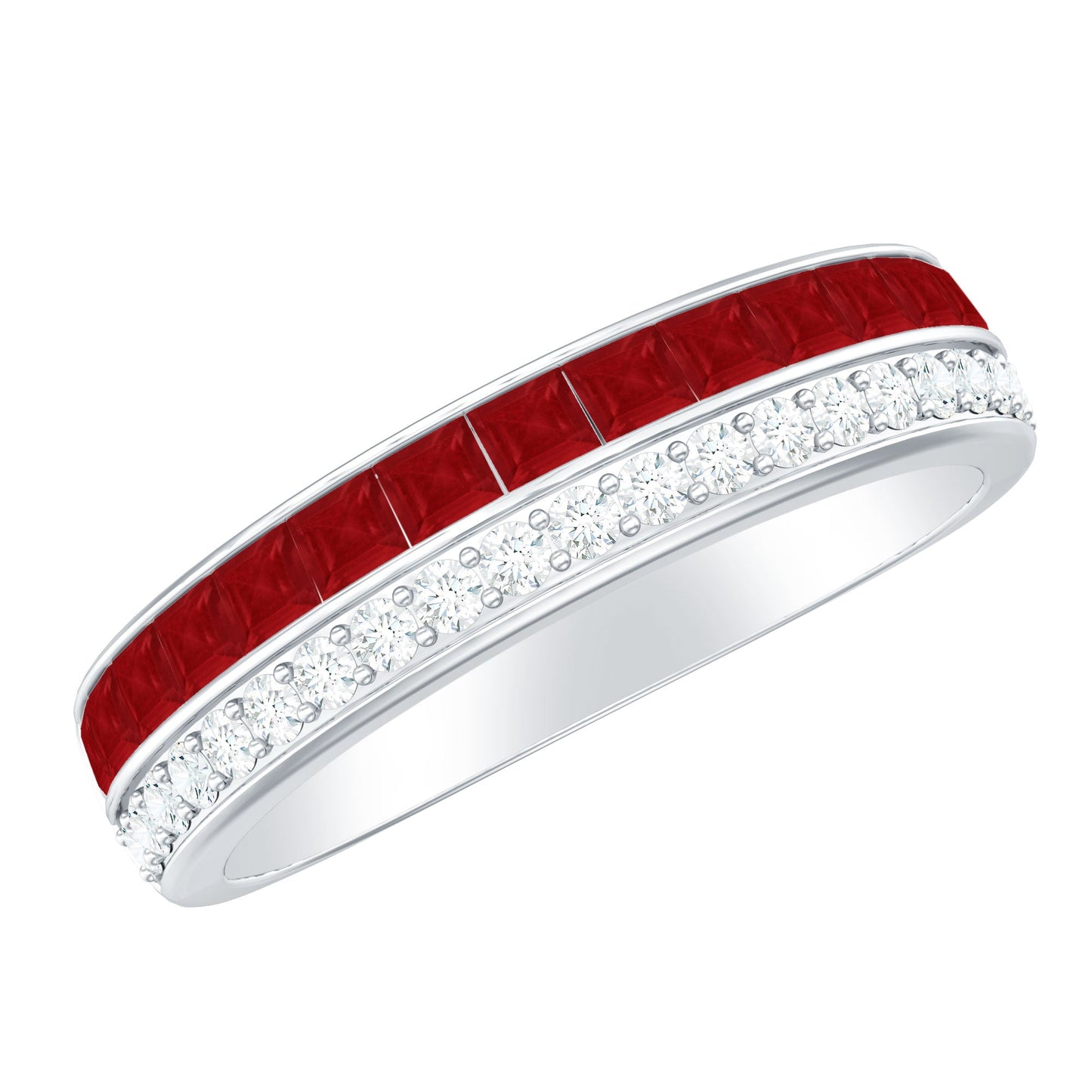 Natural 0.7 Carat Princess Cut Ruby Diamond Wedding Band Ring for Women
