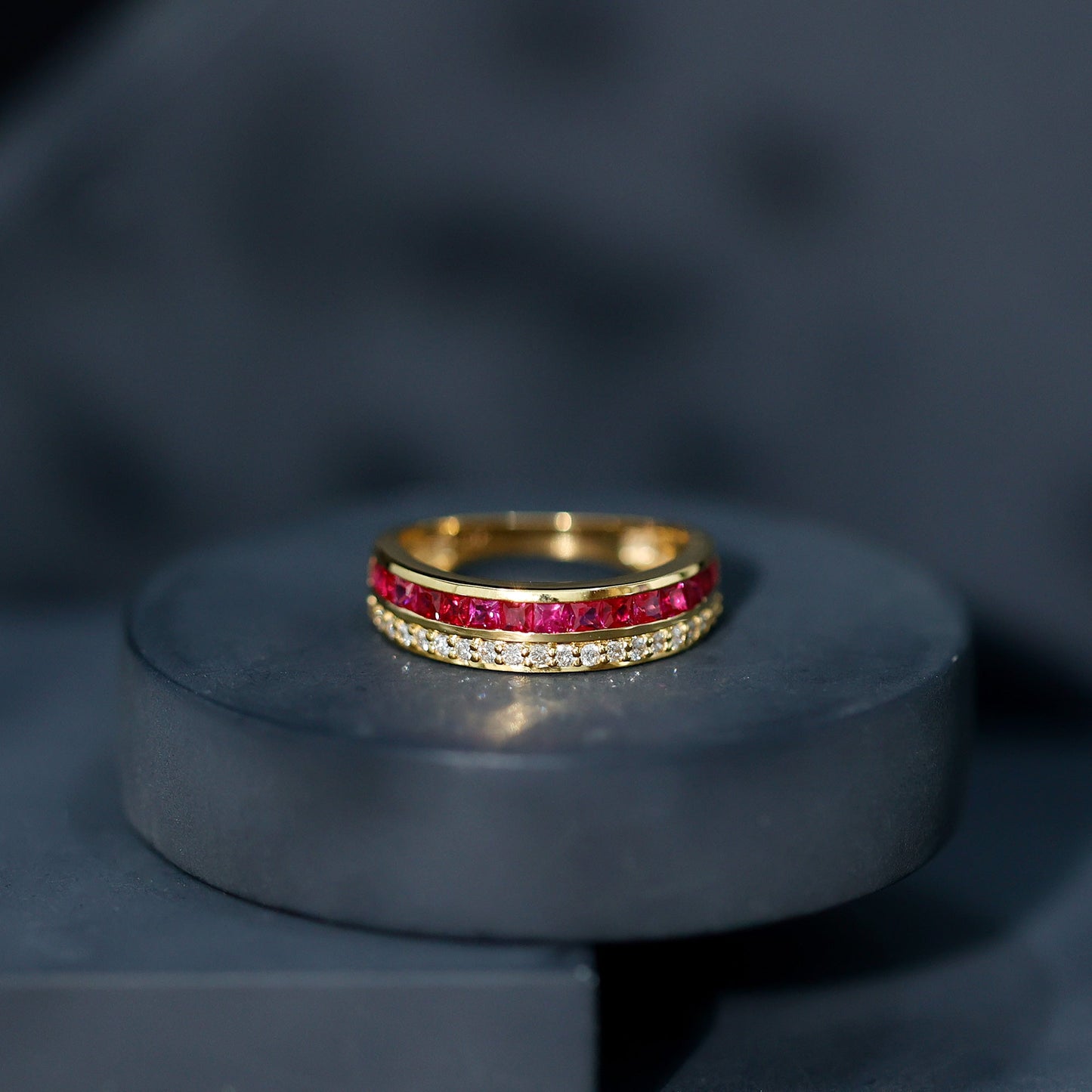 Natural 0.7 Carat Princess Cut Ruby Diamond Wedding Band Ring for Women