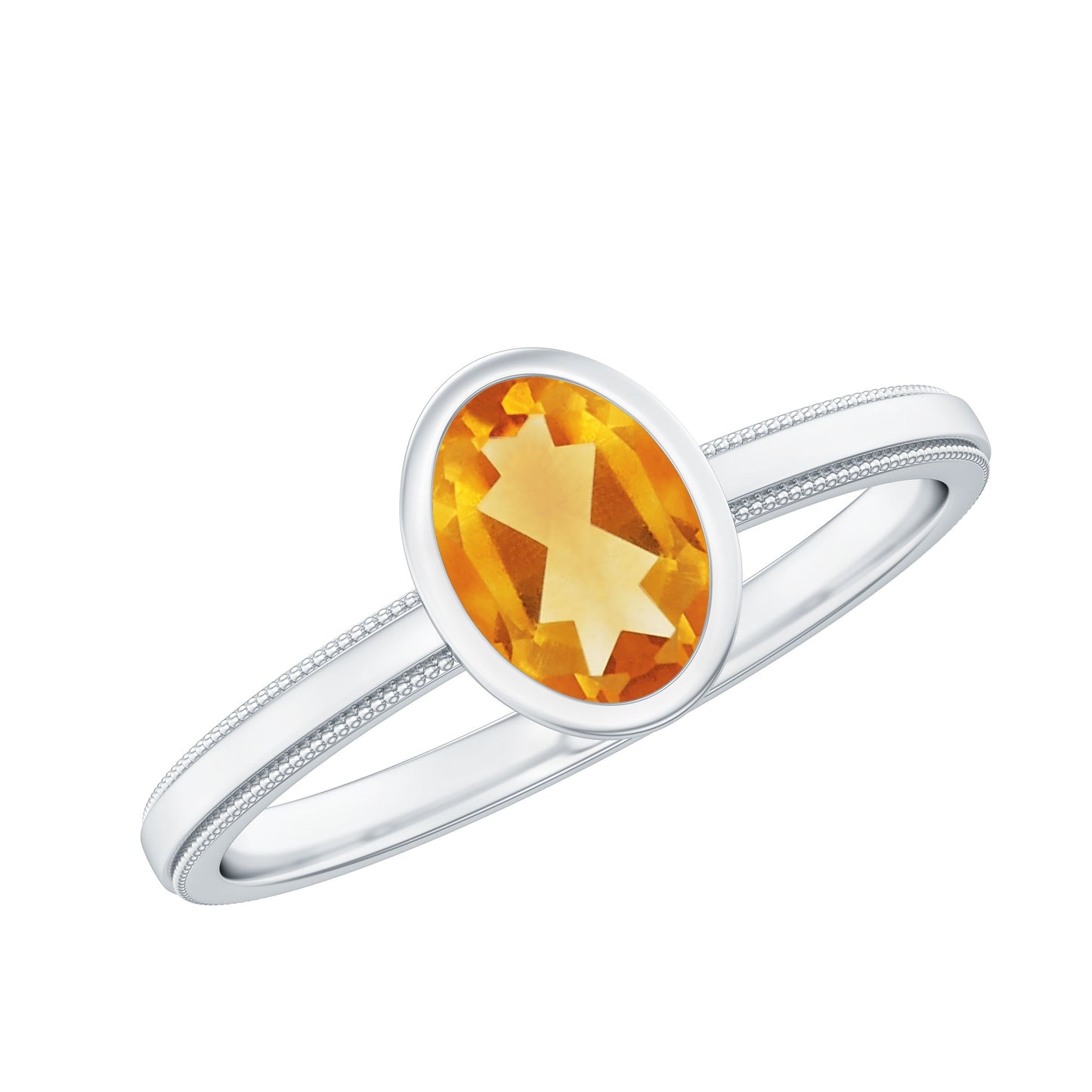 Natural 6X8mm Citrine Oval Engagement Ring in Bezel Setting