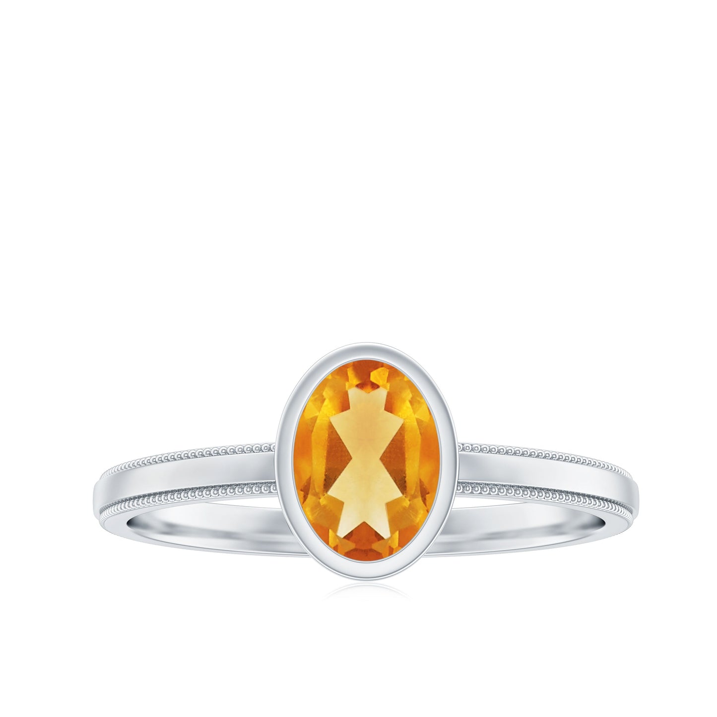 Natural 6X8mm Citrine Oval Engagement Ring in Bezel Setting