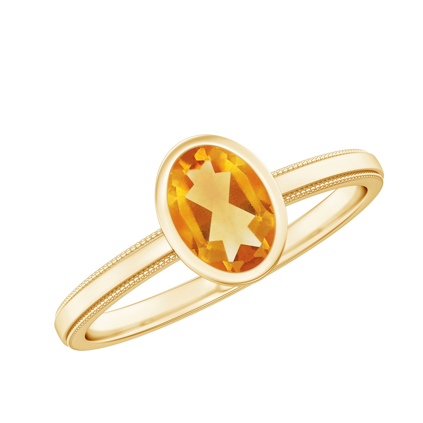 Natural 6X8mm Citrine Oval Engagement Ring in Bezel Setting