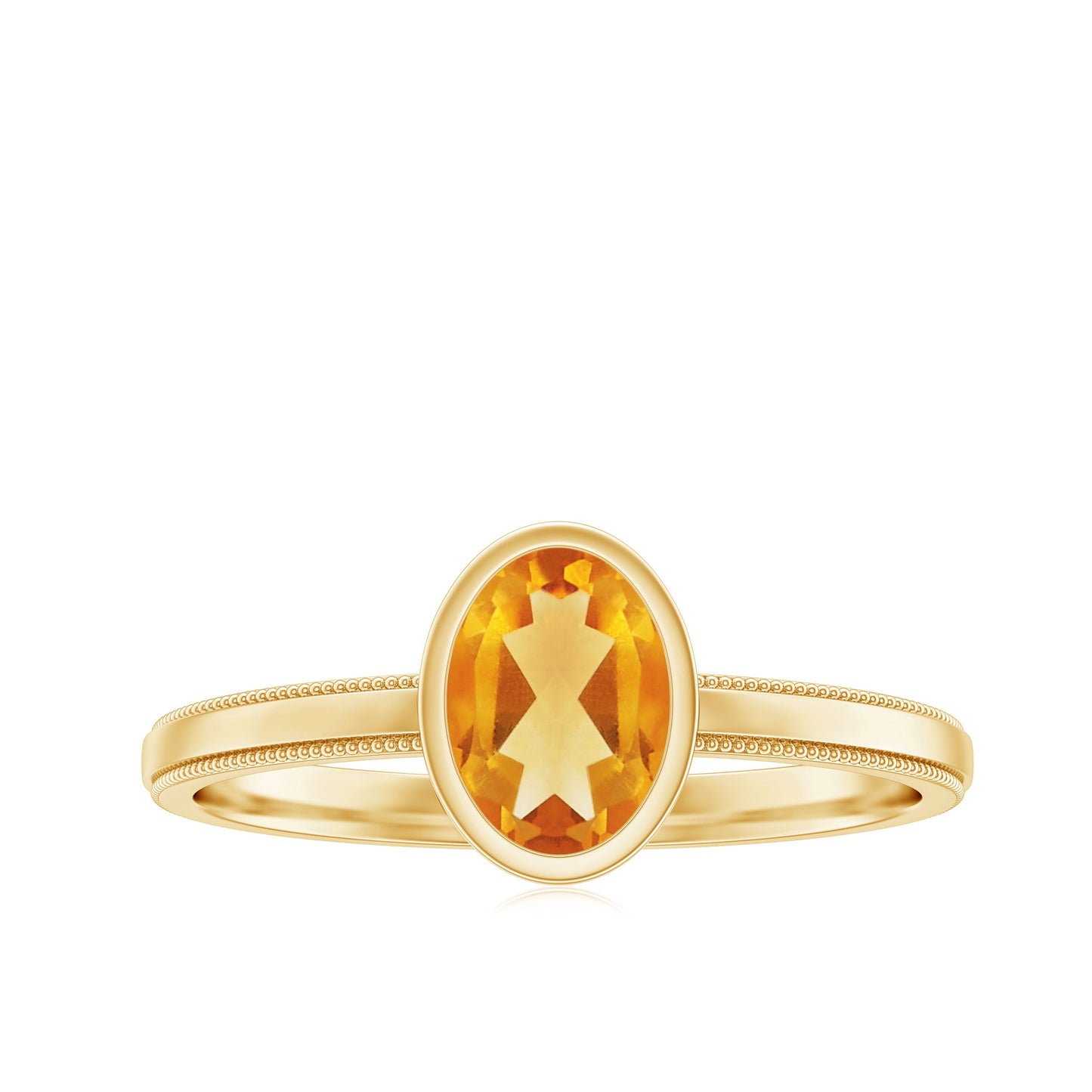 Natural 6X8mm Citrine Oval Engagement Ring in Bezel Setting