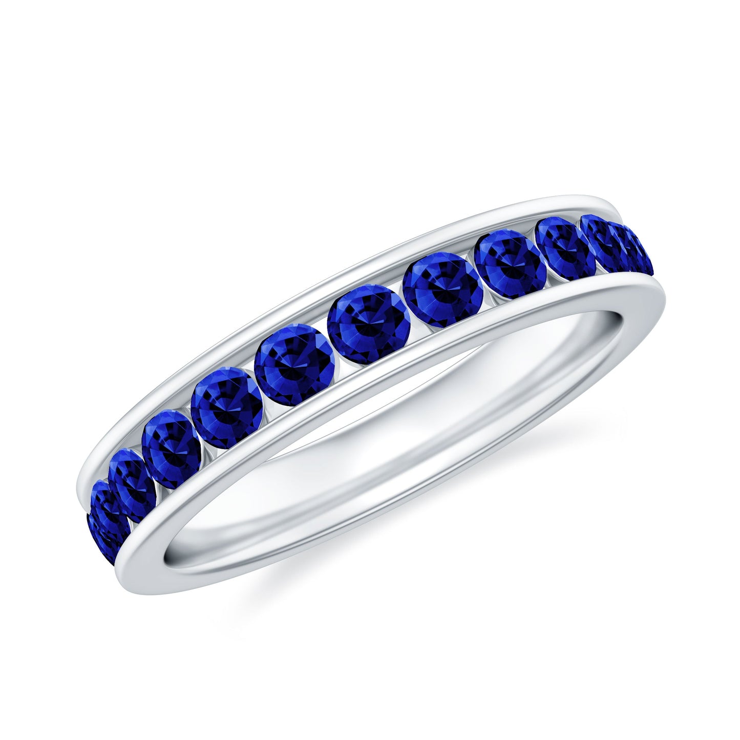 Certified Lab Grown Blue Sapphire Eternity Band Ring in Channel Set