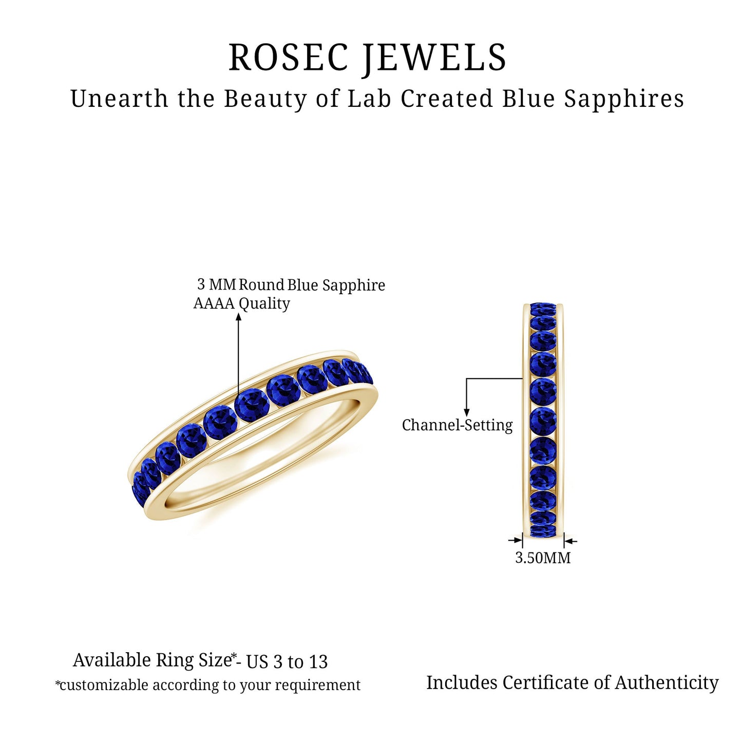 Certified Lab Grown Blue Sapphire Eternity Band Ring in Channel Set