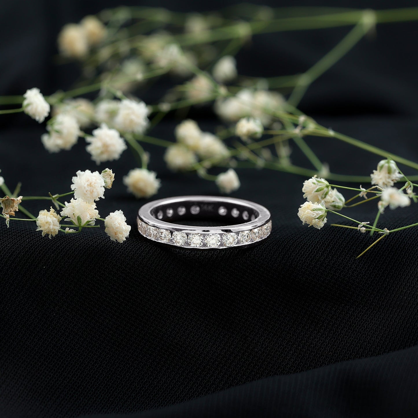 Round Cut Moissanite Channel Set Eternity Ring for Women