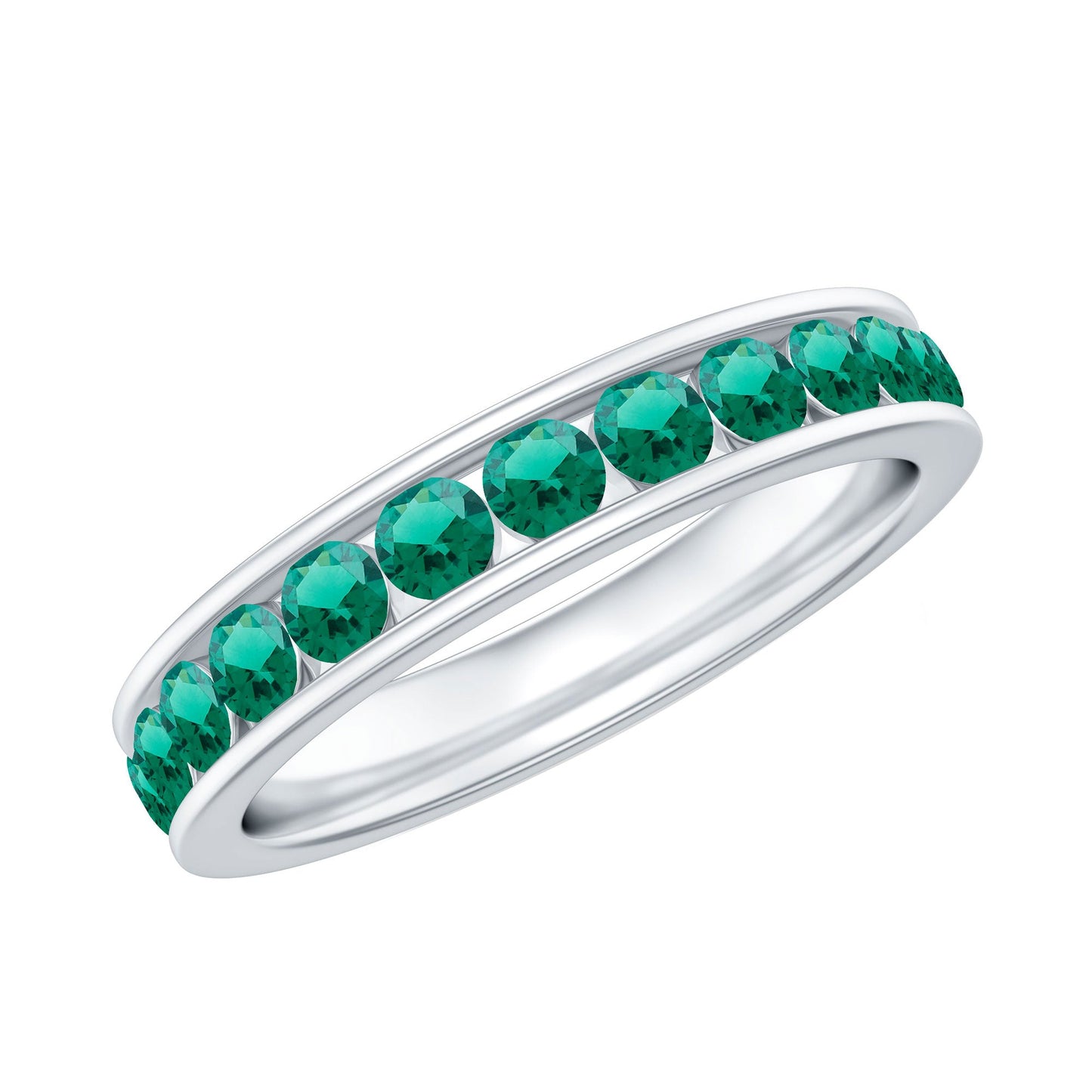 Certified Lab Grown Emerald Wedding Anniversary Ring in Channel Setting