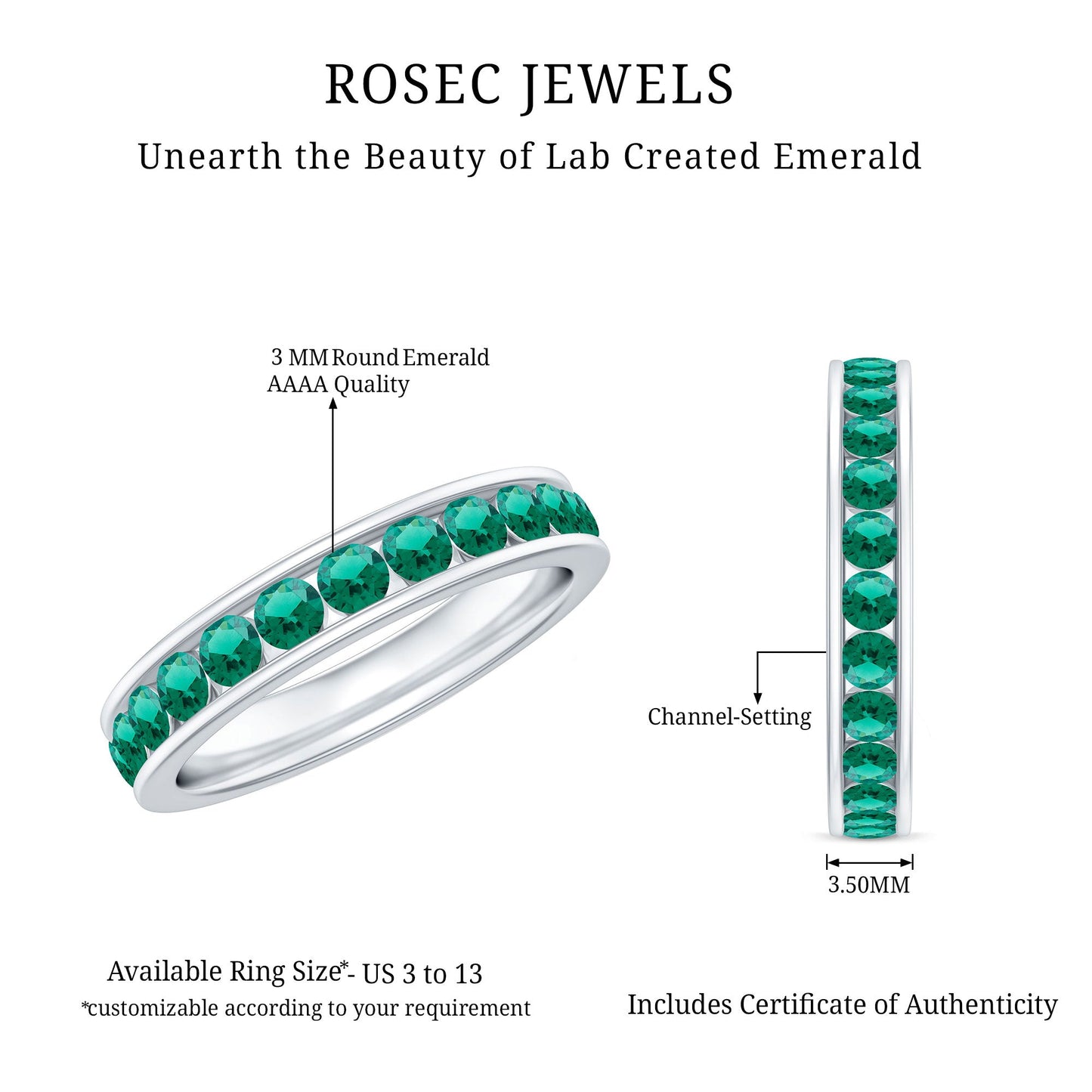 Certified Lab Grown Emerald Wedding Anniversary Ring in Channel Setting