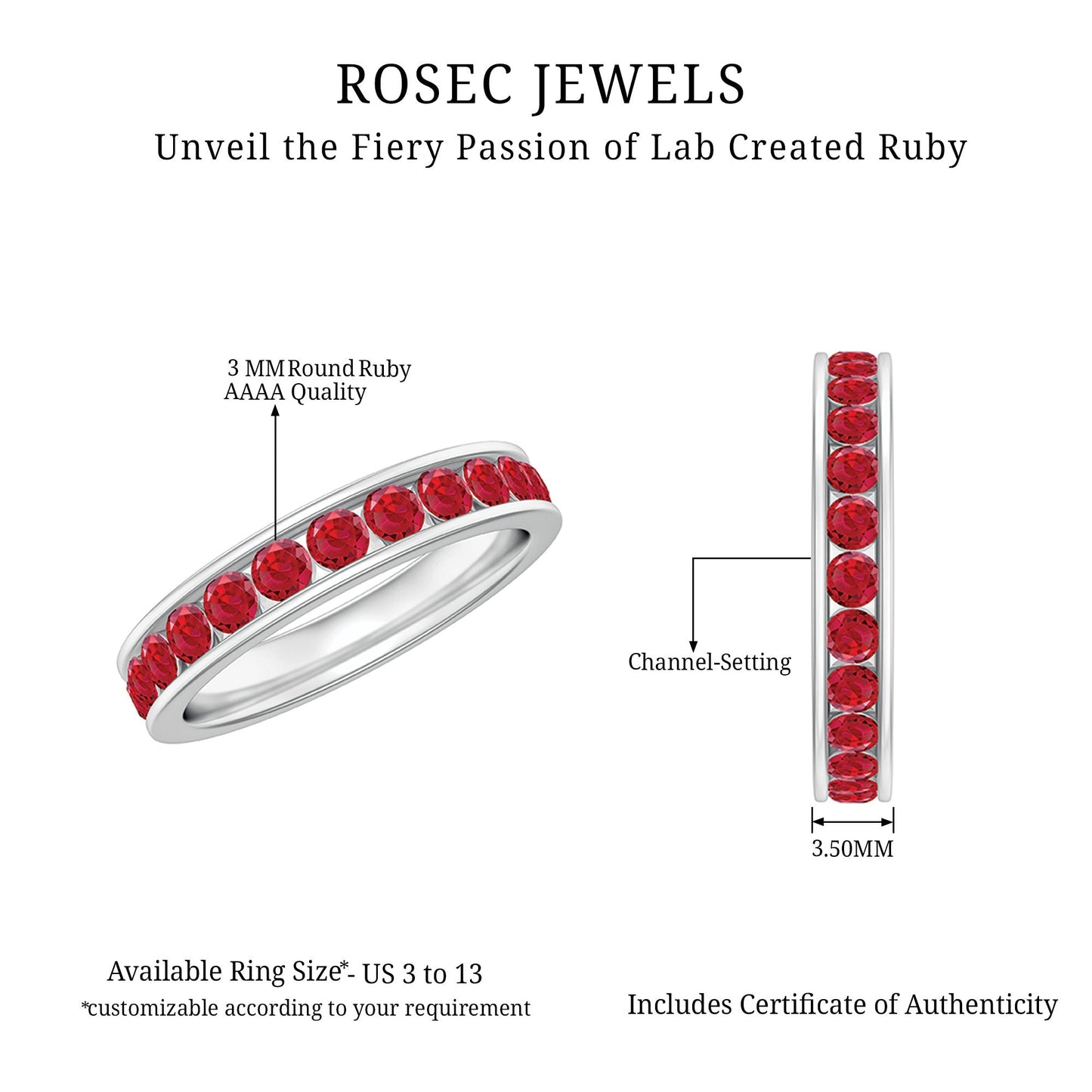 Round Created Ruby Full Eternity Ring in Channel Setting