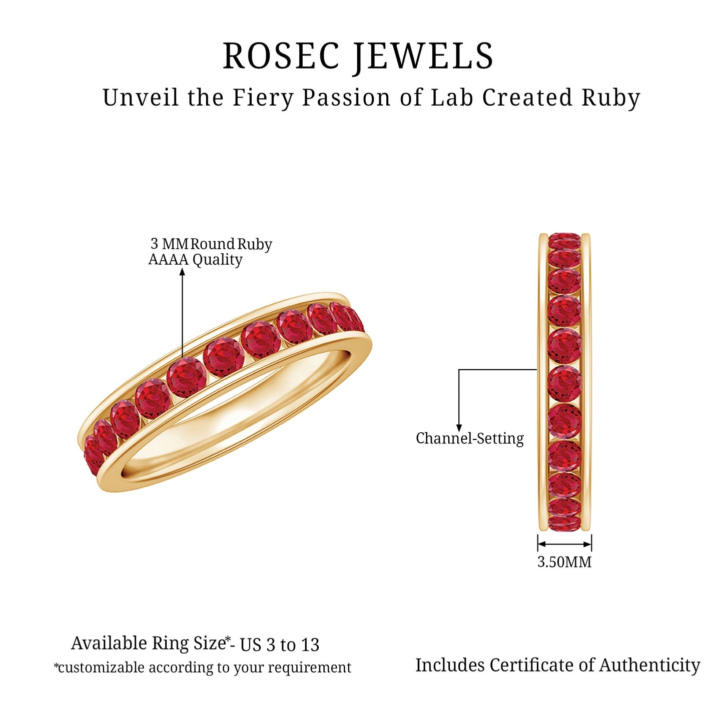 Round Created Ruby Full Eternity Ring in Channel Setting