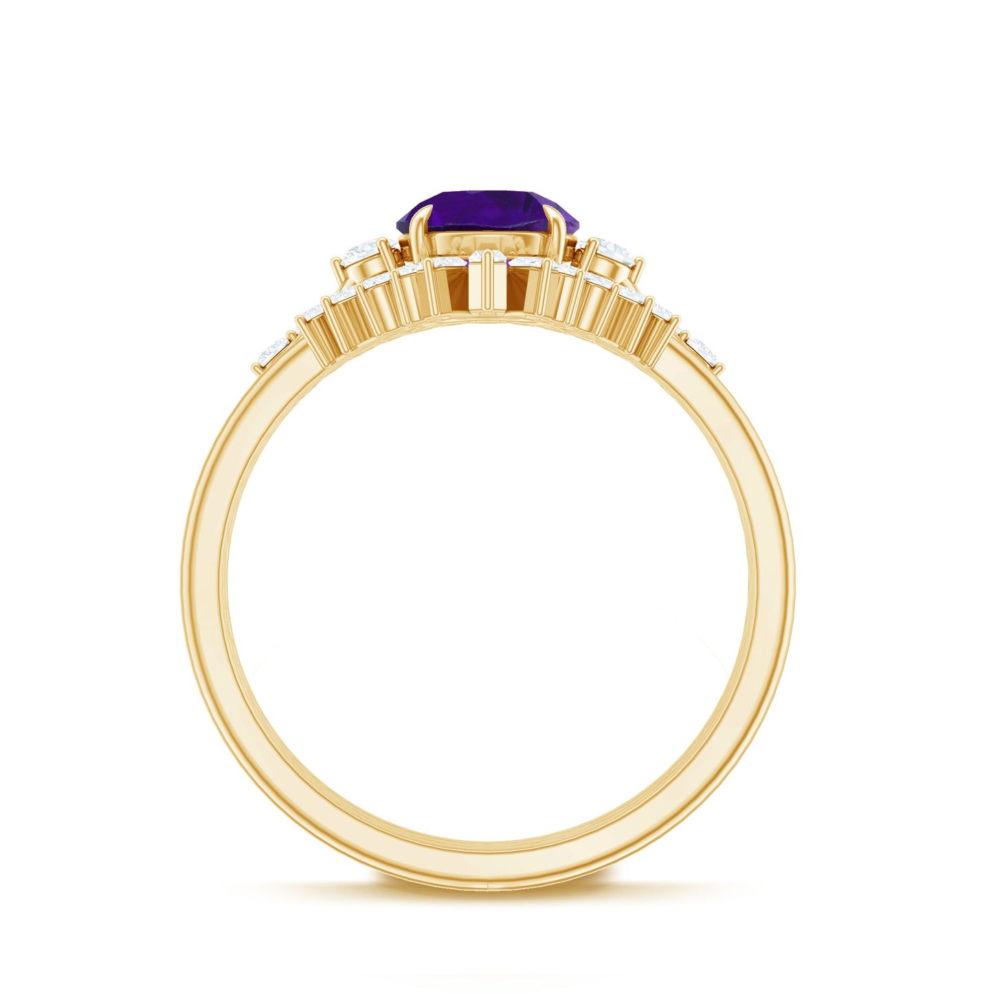 Real Amethyst Designer Trio Wedding Ring Set with Diamond