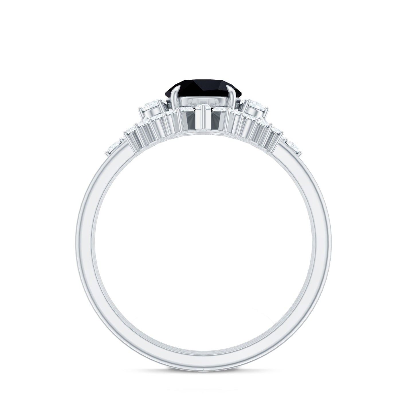 Vintage Looking Black Spinel 3 Piece Bridal Ring Set with Moissanite