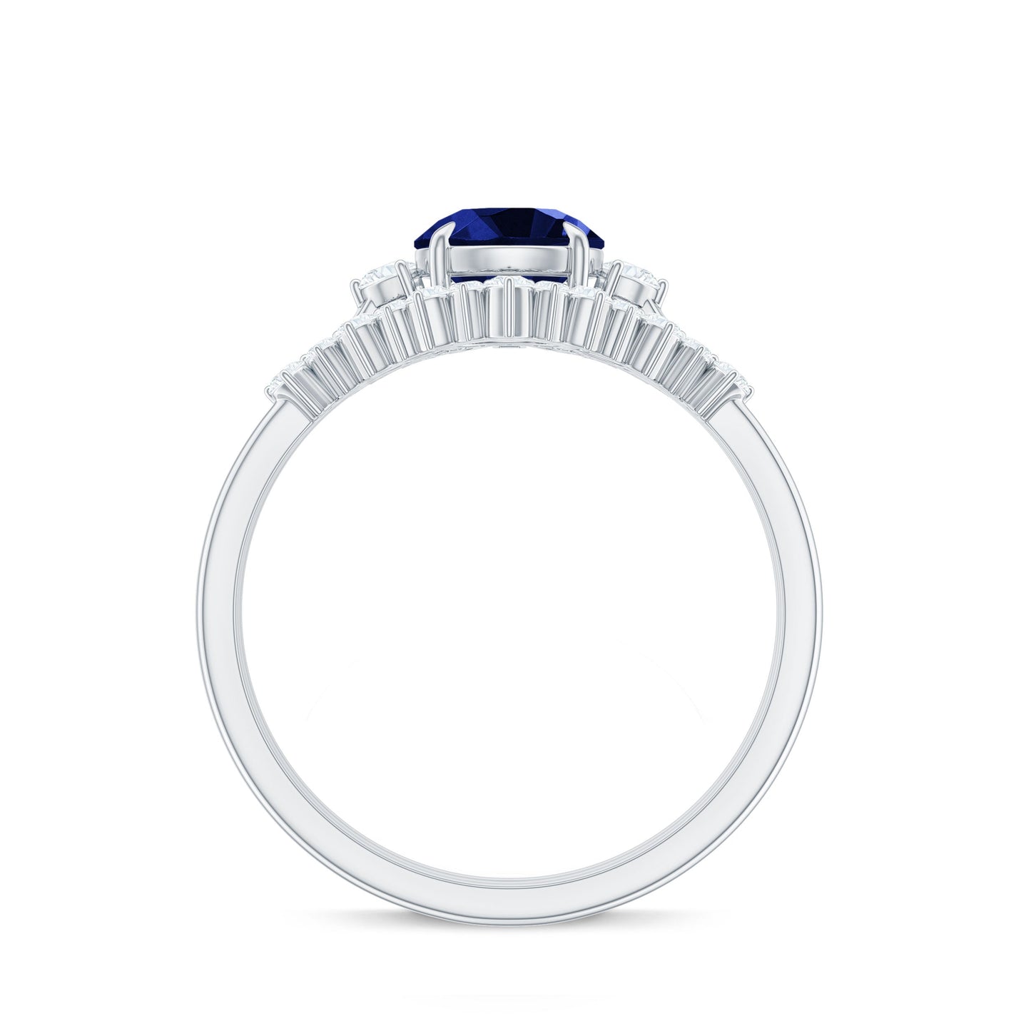 Certified Lab Grown Blue Sapphire 3 Piece Bridal Ring Set with Diamond