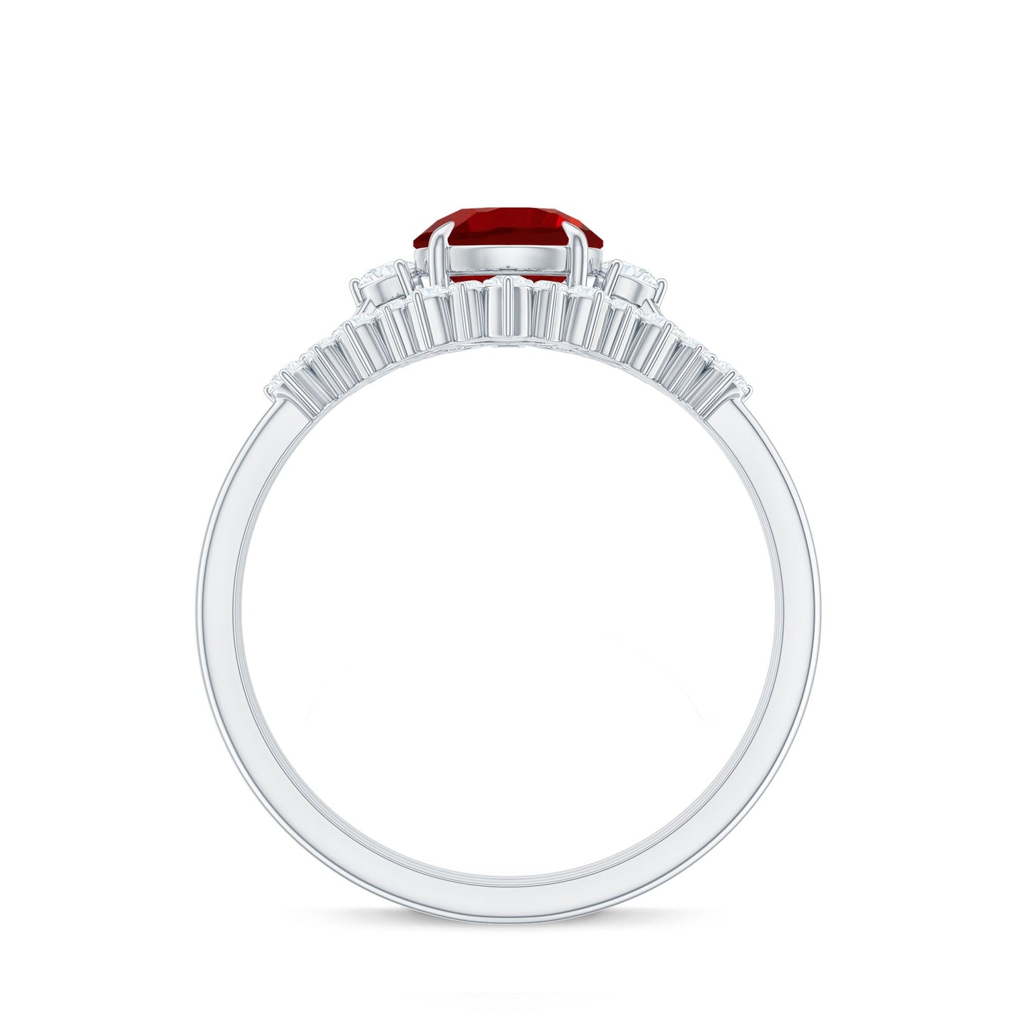 Vintage Inspired Lab Ruby and Diamond Trio Wedding Ring Set