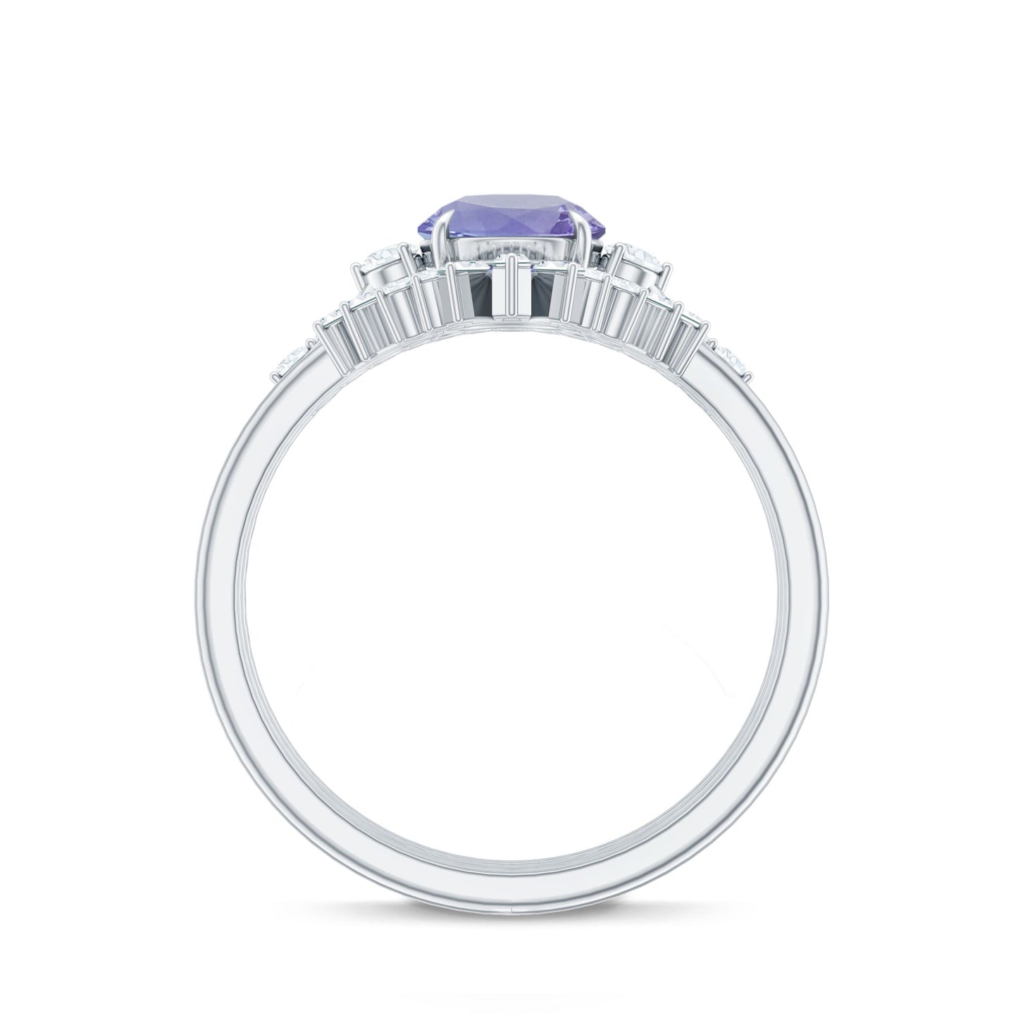 Vintage Style Tanzanite 3 Piece Bridal Ring Set with Diamond Enhancers