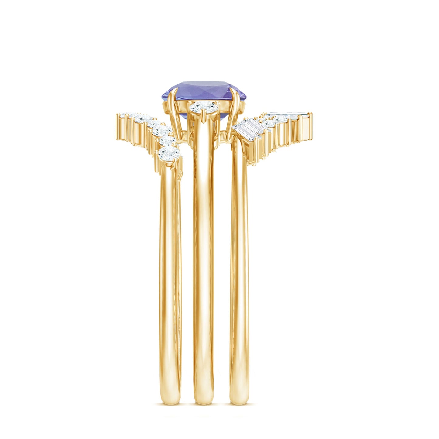 Vintage Style Tanzanite 3 Piece Bridal Ring Set with Diamond Enhancers