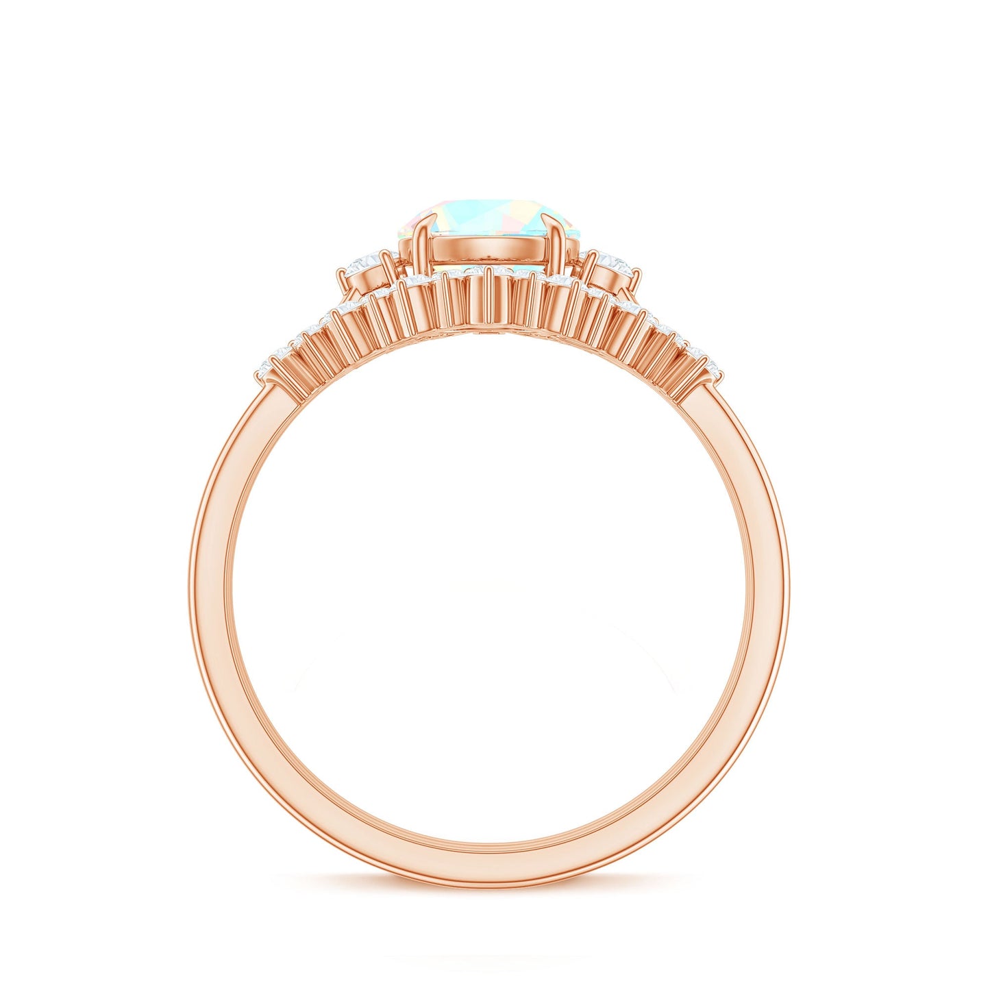 Natural Ethiopian Rainbow Opal Diamond Wedding Bridal Ring Set of 3
