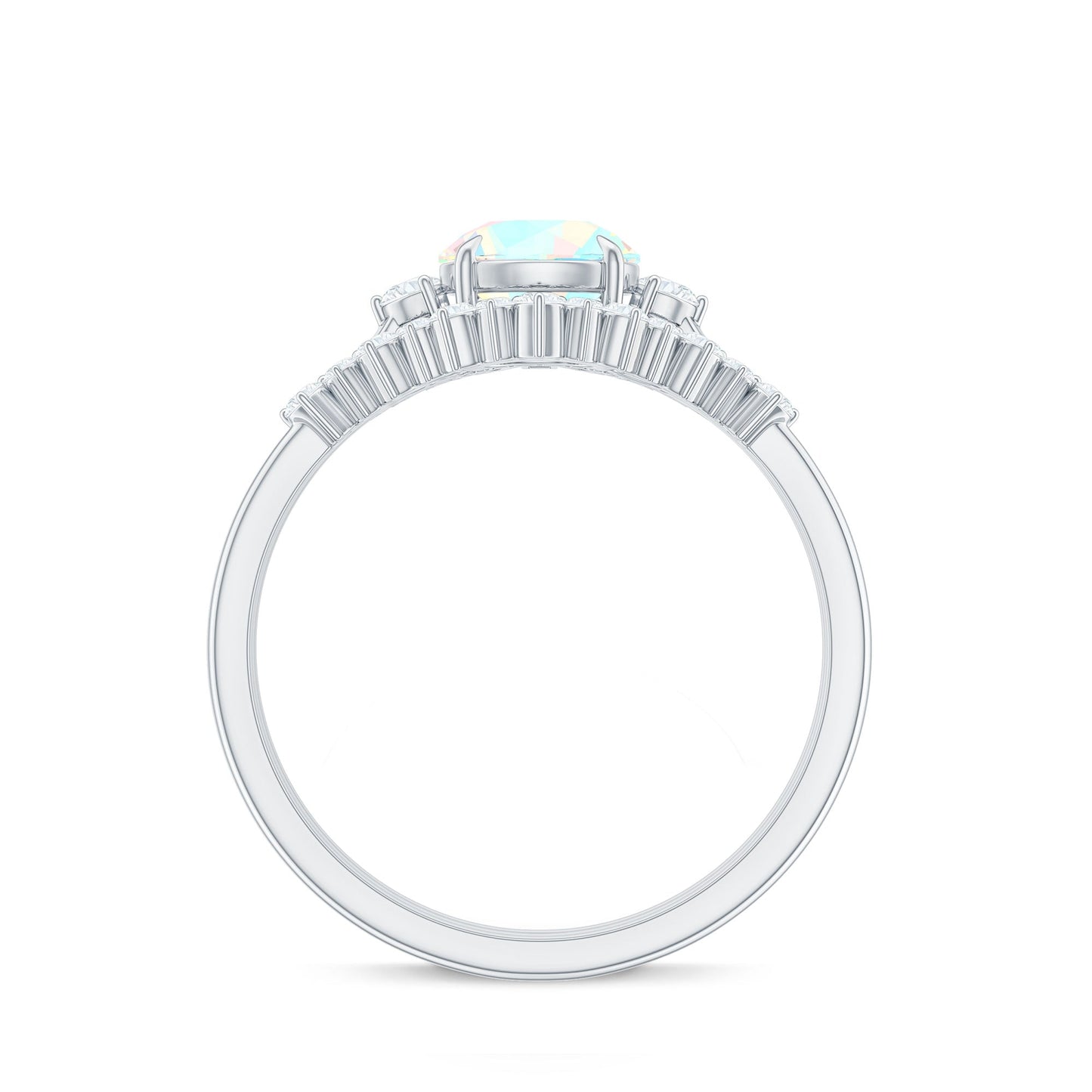 Natural Ethiopian Rainbow Opal Diamond Wedding Bridal Ring Set of 3