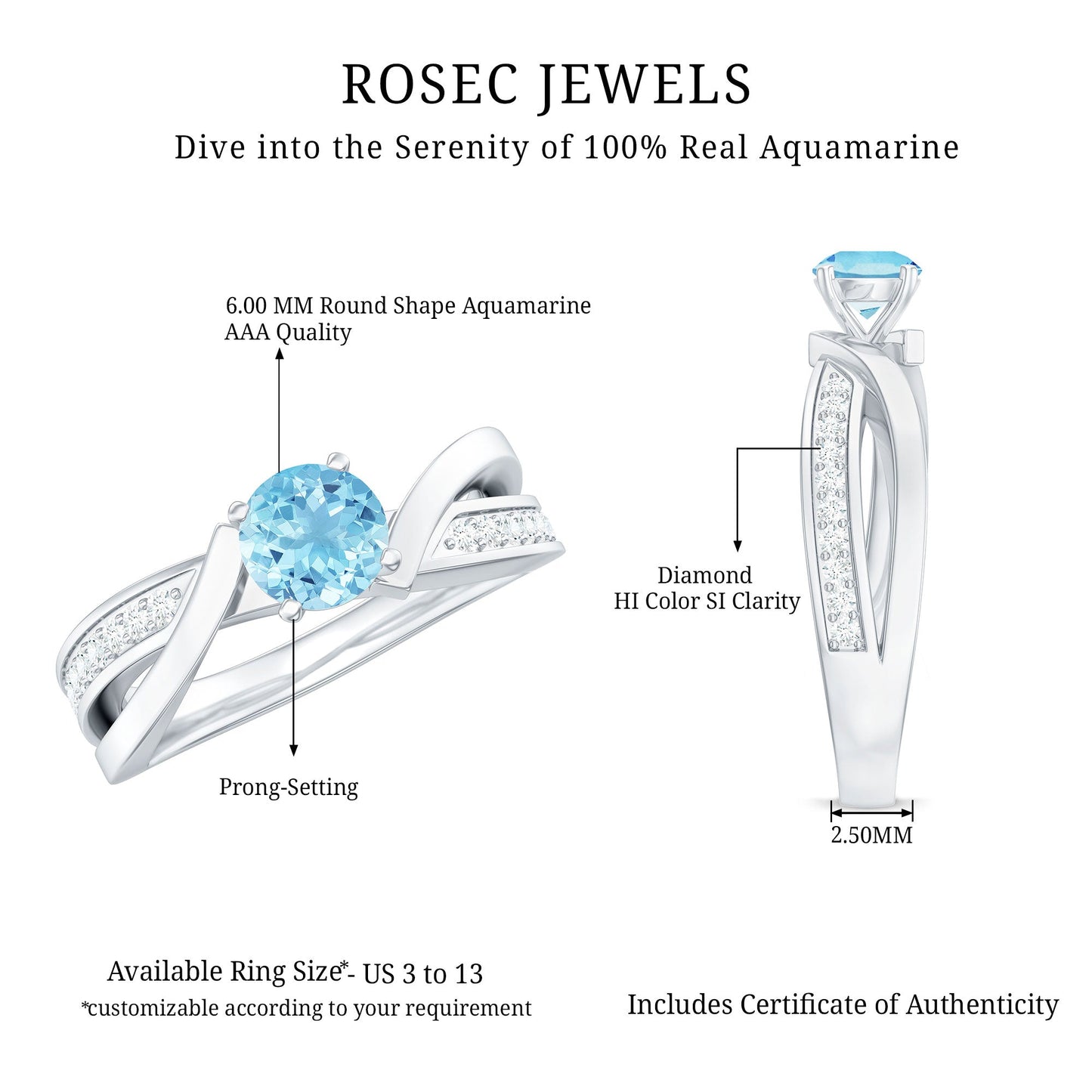 Round Aquamarine and Diamond Infinity Engagement Ring