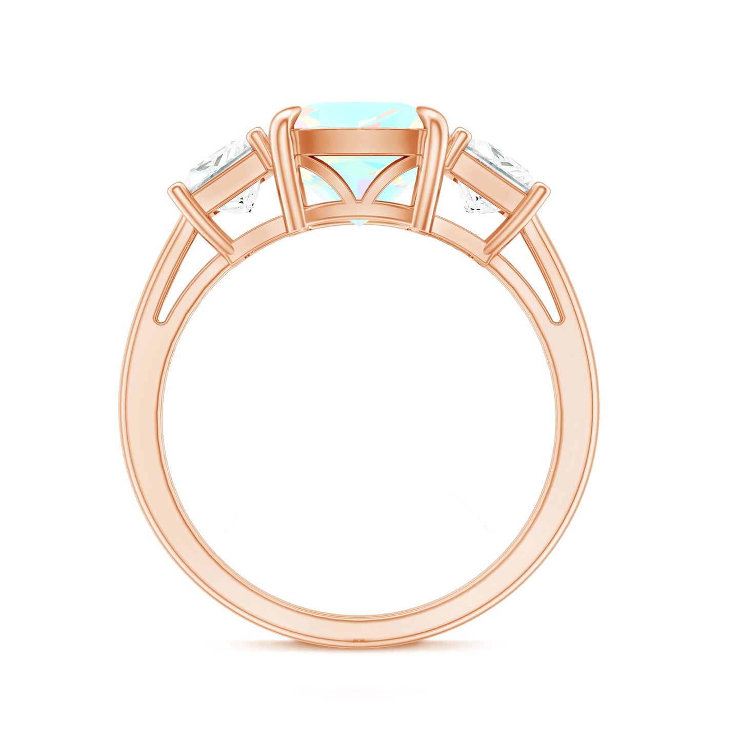 Genuine Cushion Cut Ethiopian Opal 3 Stone Engagement Ring with Moissanite