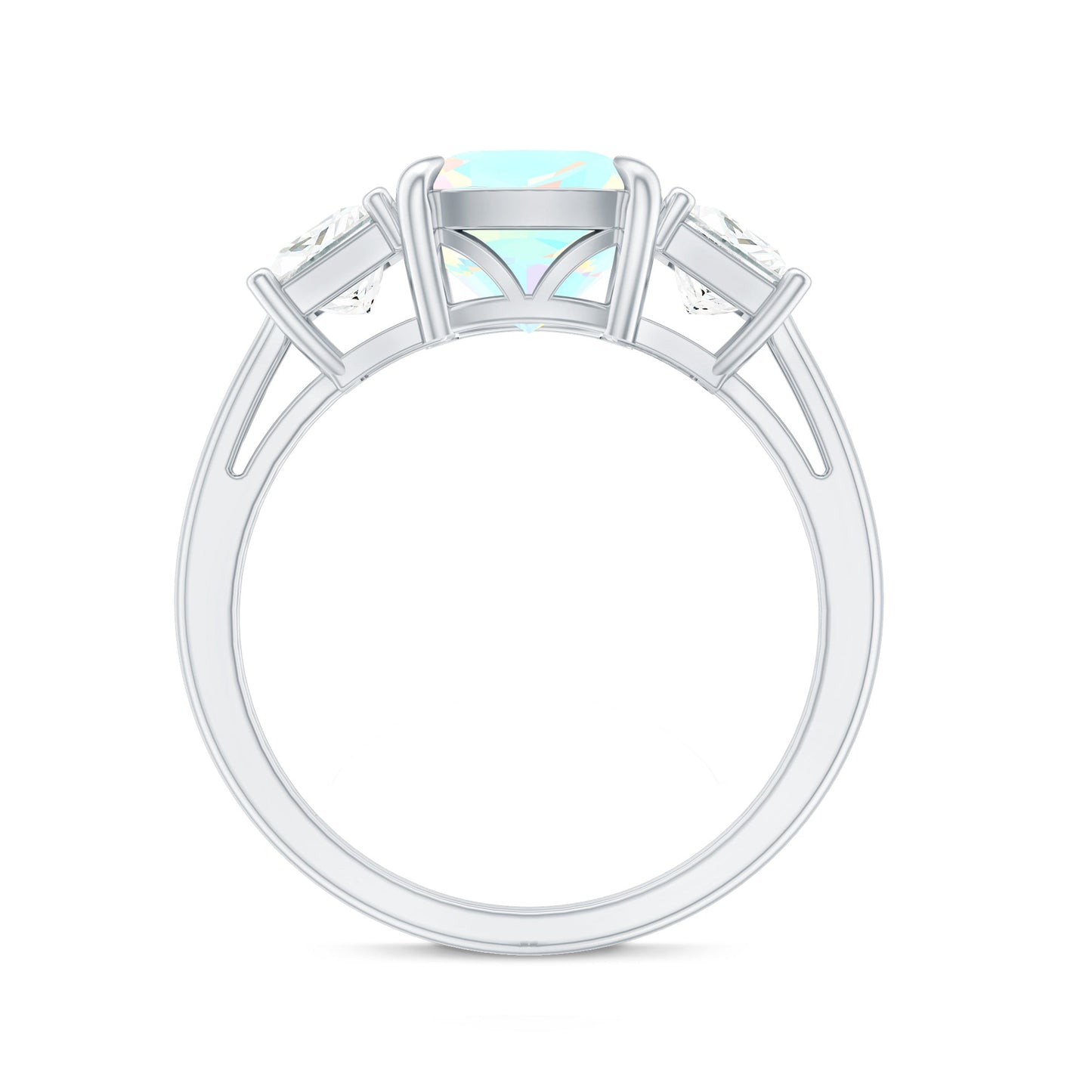 Genuine Cushion Cut Ethiopian Opal 3 Stone Engagement Ring with Moissanite