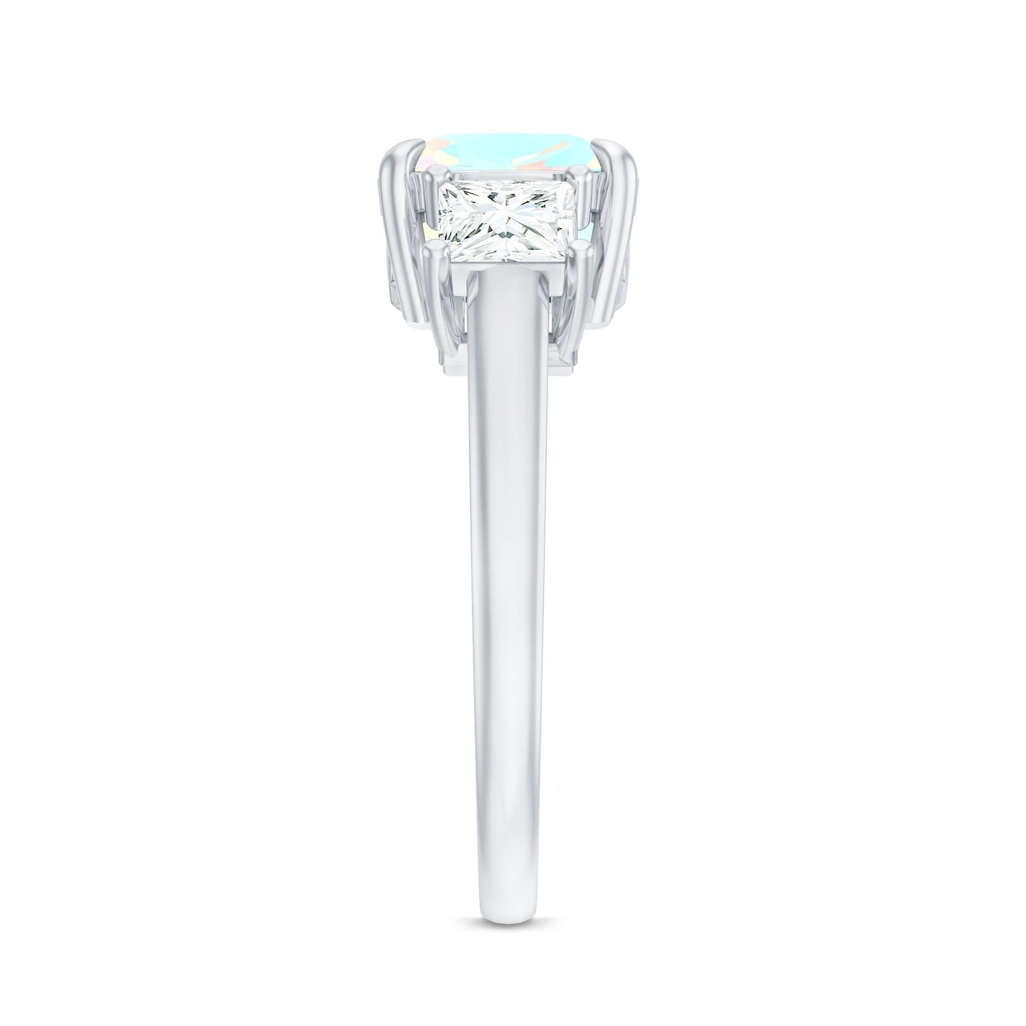 Genuine Cushion Cut Ethiopian Opal 3 Stone Engagement Ring with Moissanite