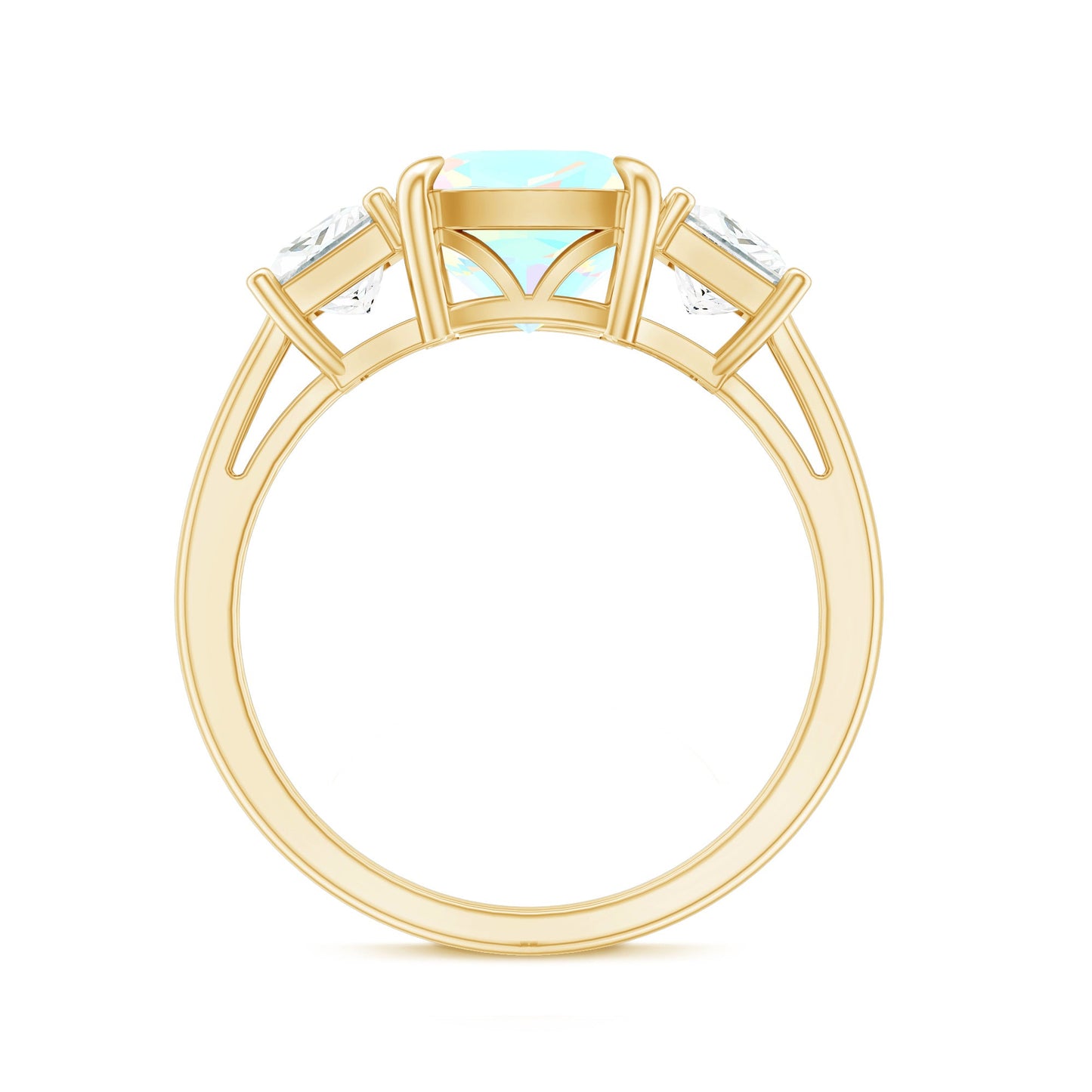 Genuine Cushion Cut Ethiopian Opal 3 Stone Engagement Ring with Moissanite