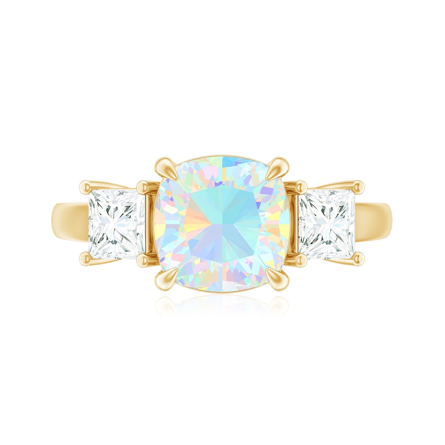 Genuine Cushion Cut Ethiopian Opal 3 Stone Engagement Ring with Moissanite