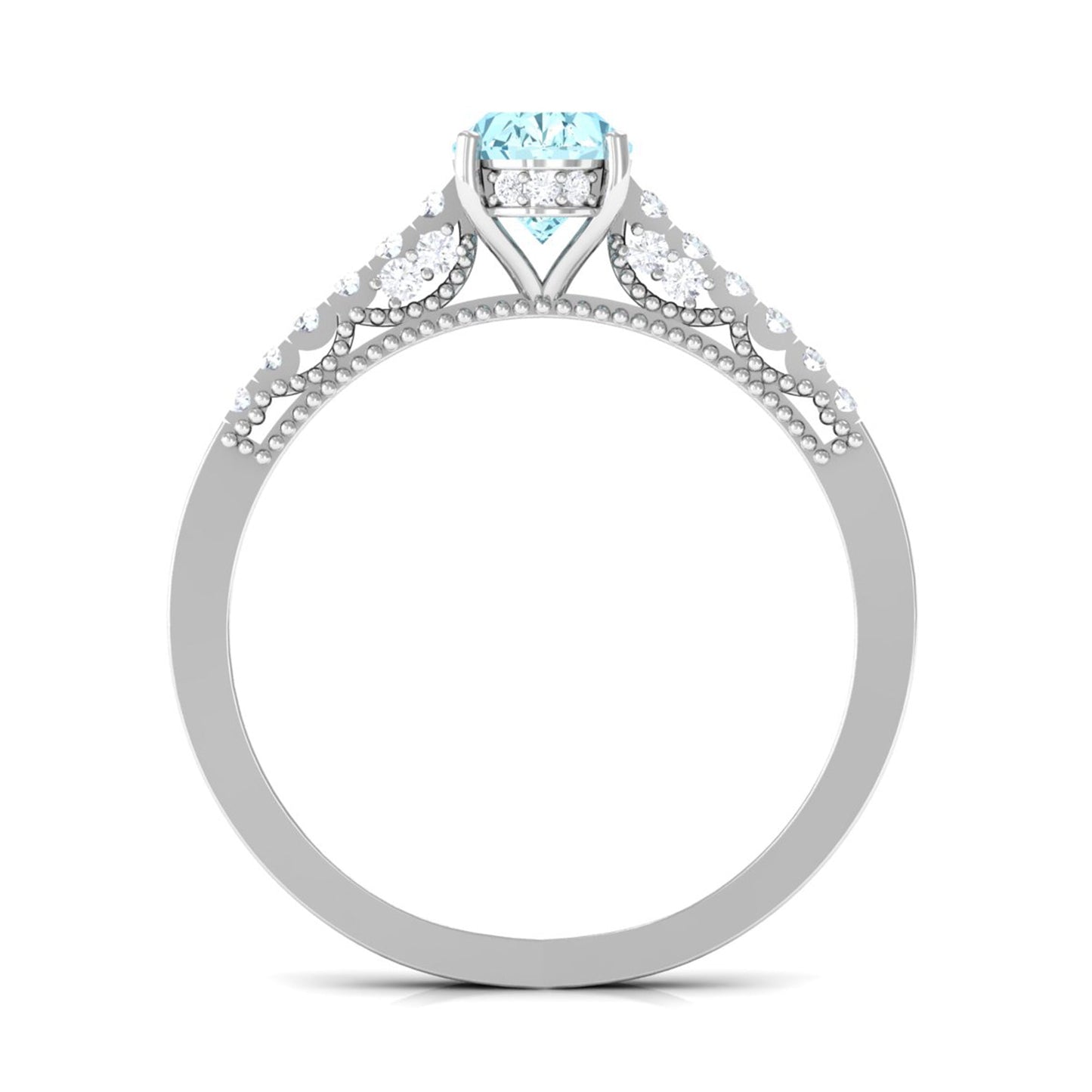 1 CT Oval Aquamarine Solitaire Engagement Ring with Diamond Side Stones