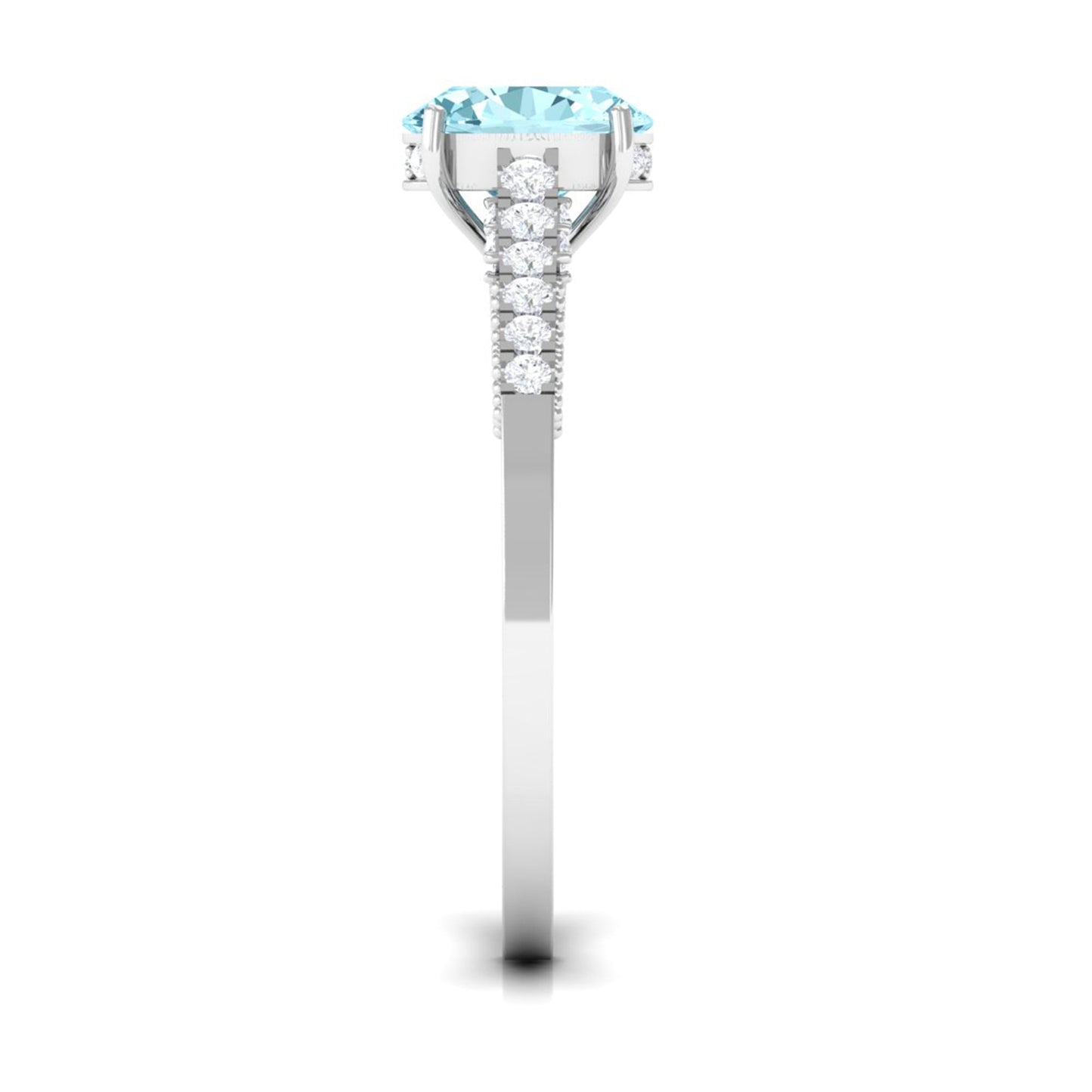 1 CT Oval Aquamarine Solitaire Engagement Ring with Diamond Side Stones