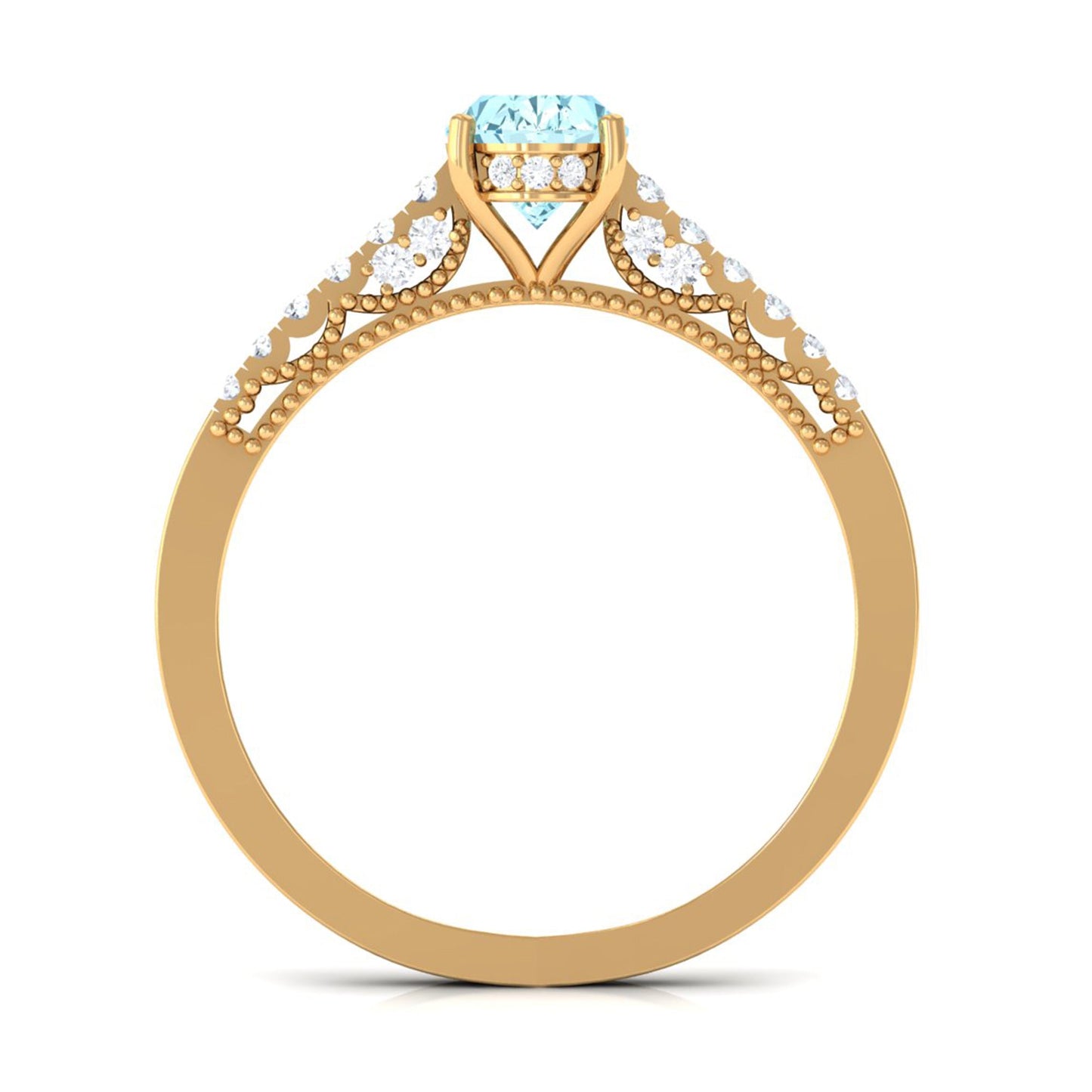 1 CT Oval Aquamarine Solitaire Engagement Ring with Diamond Side Stones