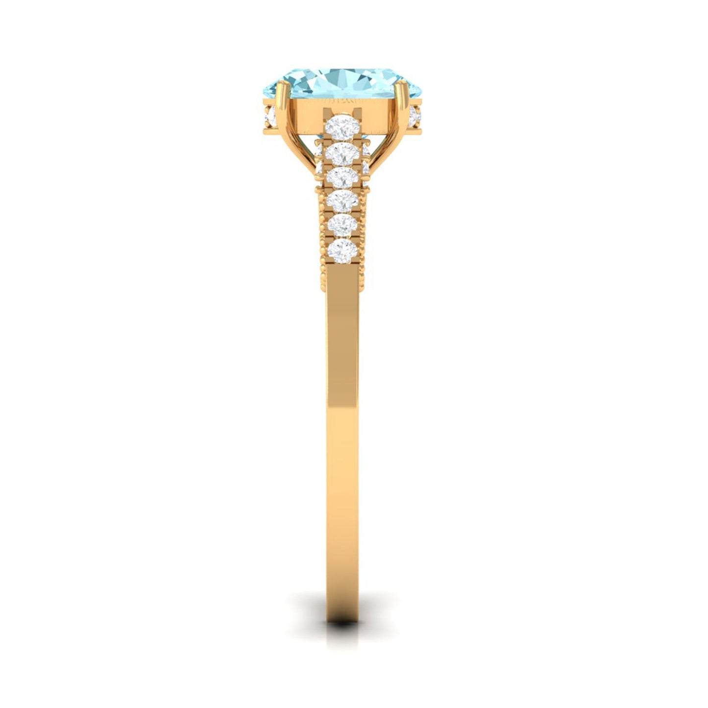 1 CT Oval Aquamarine Solitaire Engagement Ring with Diamond Side Stones