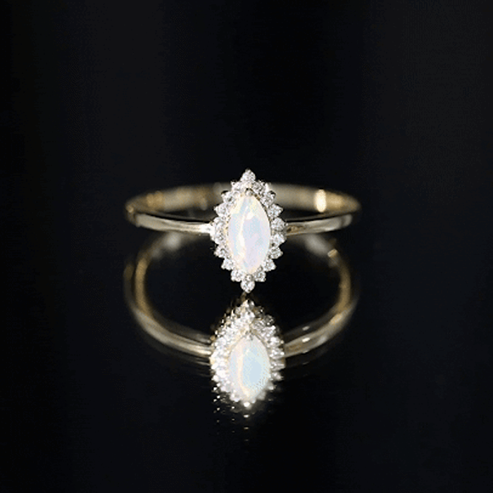 Ethiopian Opal 4x8mm Marquise Cut Engagement Ring with Diamond Halo