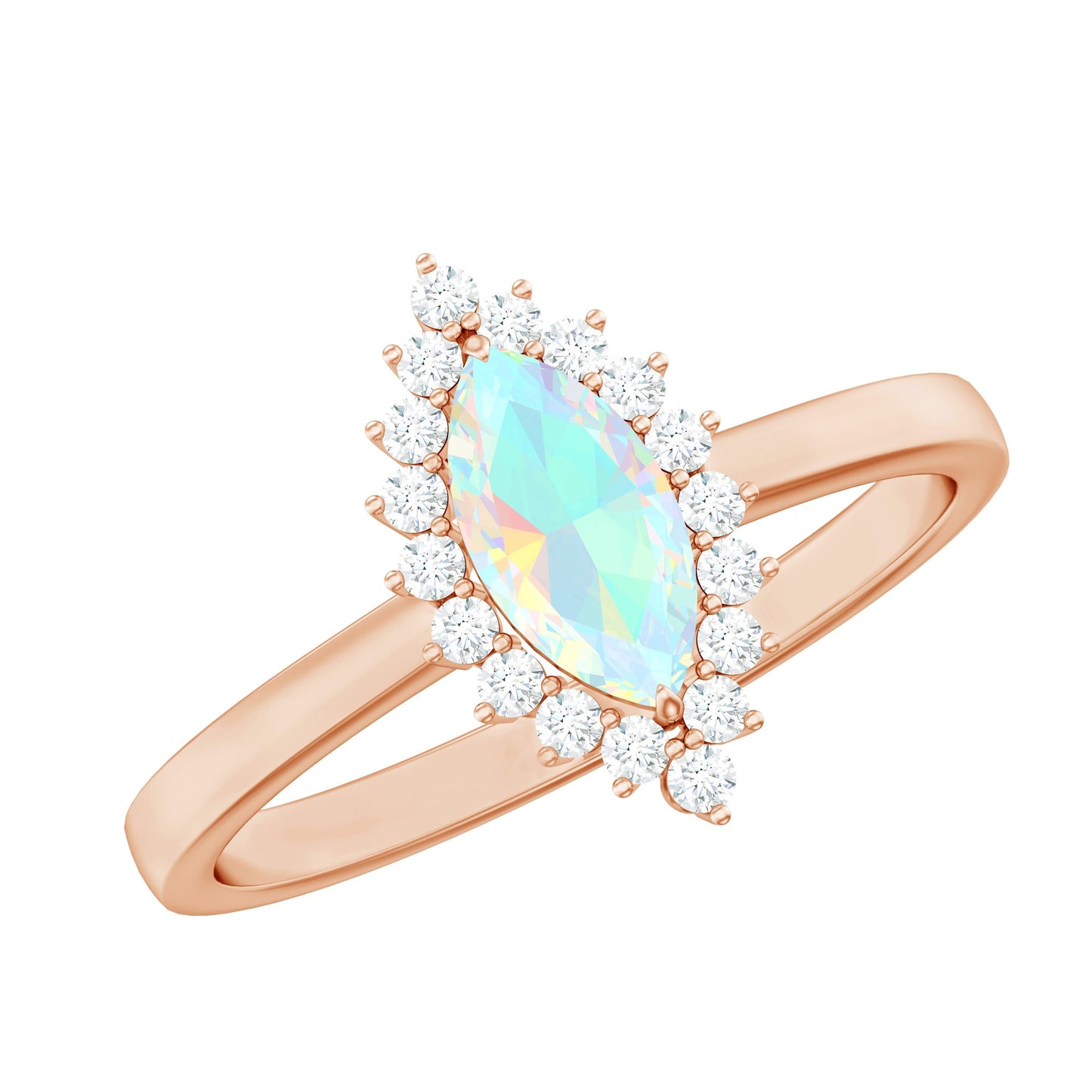 Ethiopian Opal 4x8mm Marquise Cut Engagement Ring with Diamond Halo