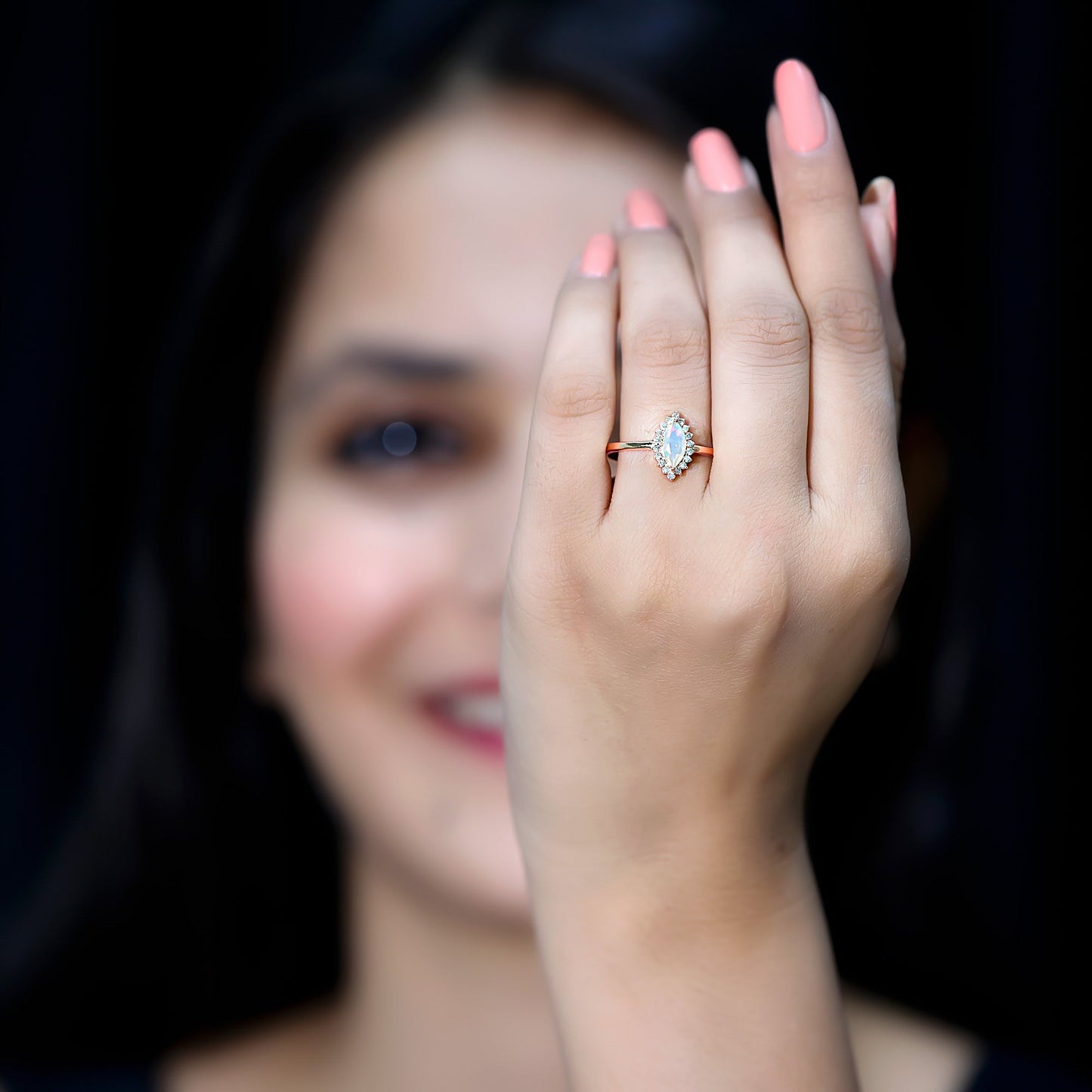Ethiopian Opal 4x8mm Marquise Cut Engagement Ring with Diamond Halo