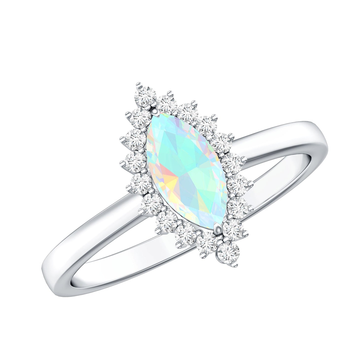 Ethiopian Opal 4x8mm Marquise Cut Engagement Ring with Diamond Halo
