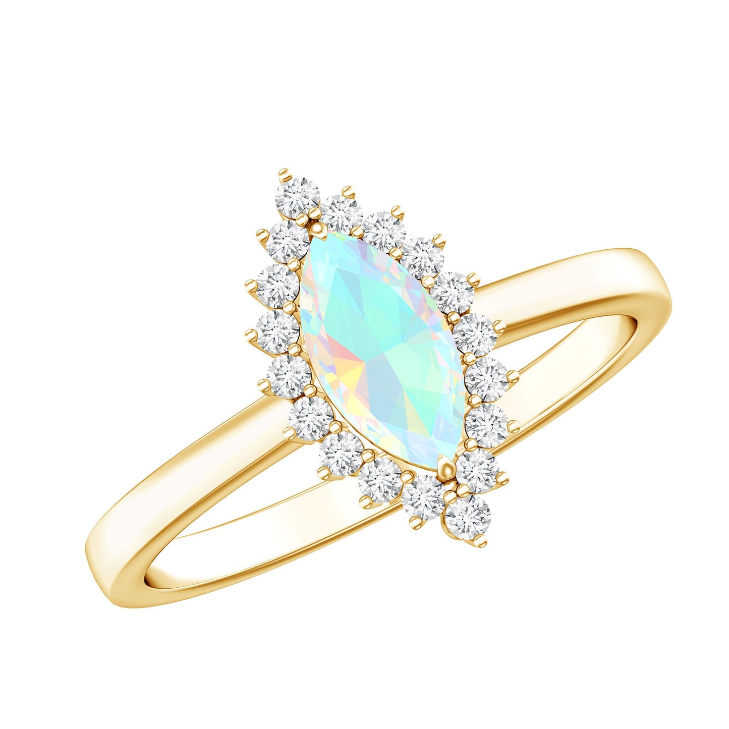 Ethiopian Opal 4x8mm Marquise Cut Engagement Ring with Diamond Halo