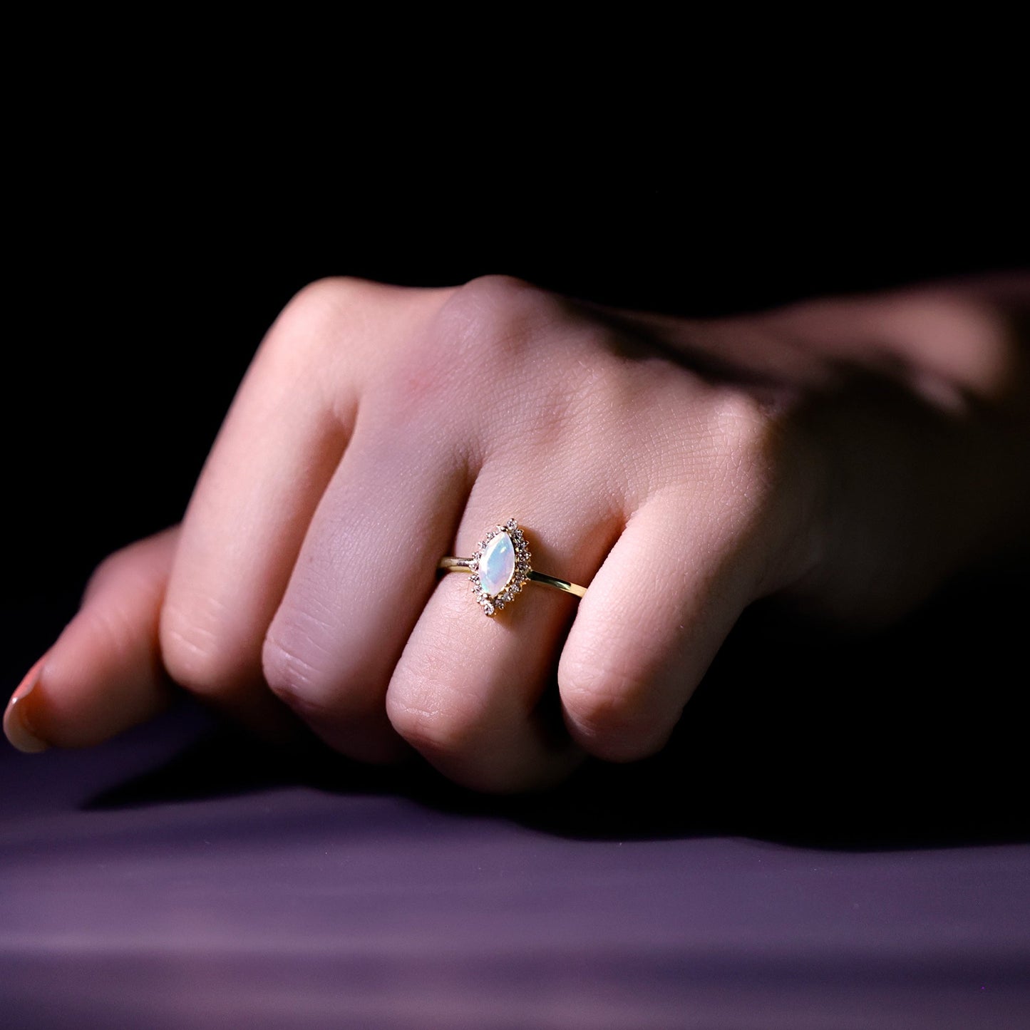 Ethiopian Opal 4x8mm Marquise Cut Engagement Ring with Diamond Halo
