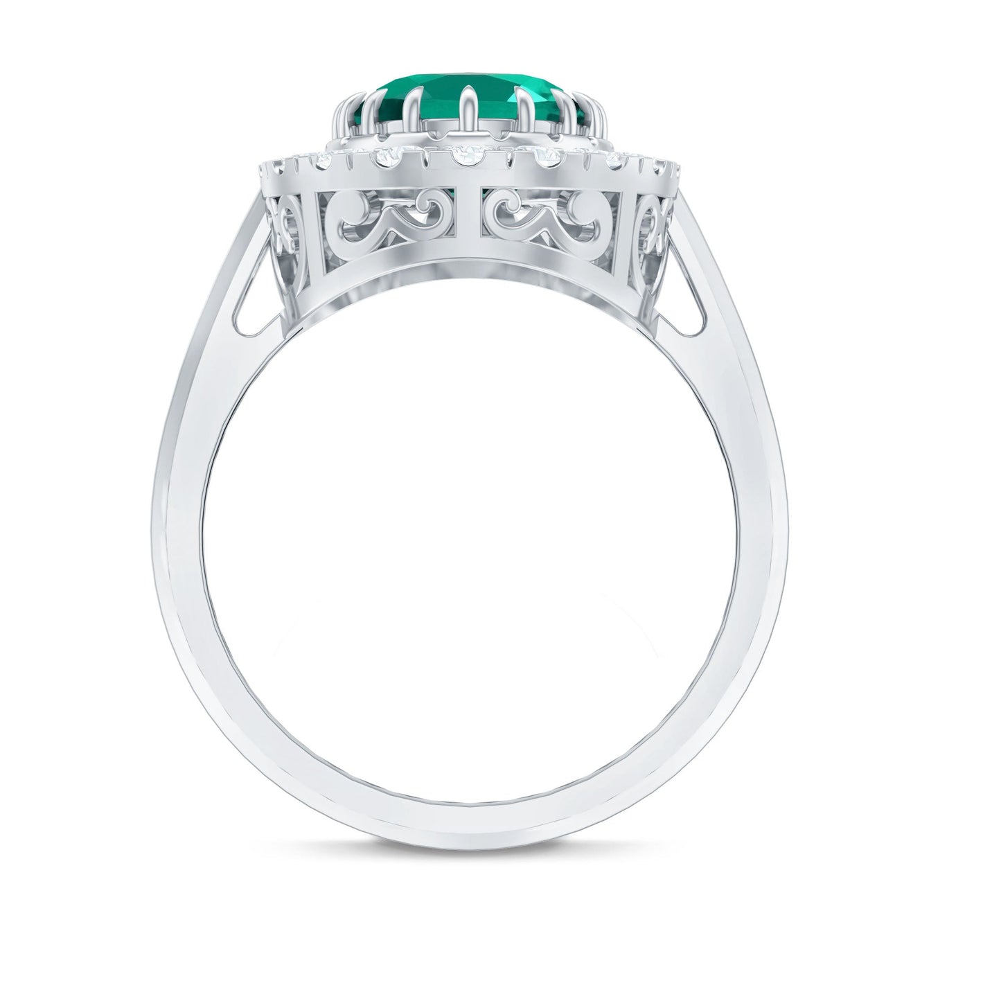 Certified 8X10 mm Oval Lab Grown Emerald Vintage Looking Engagement Ring with Halo